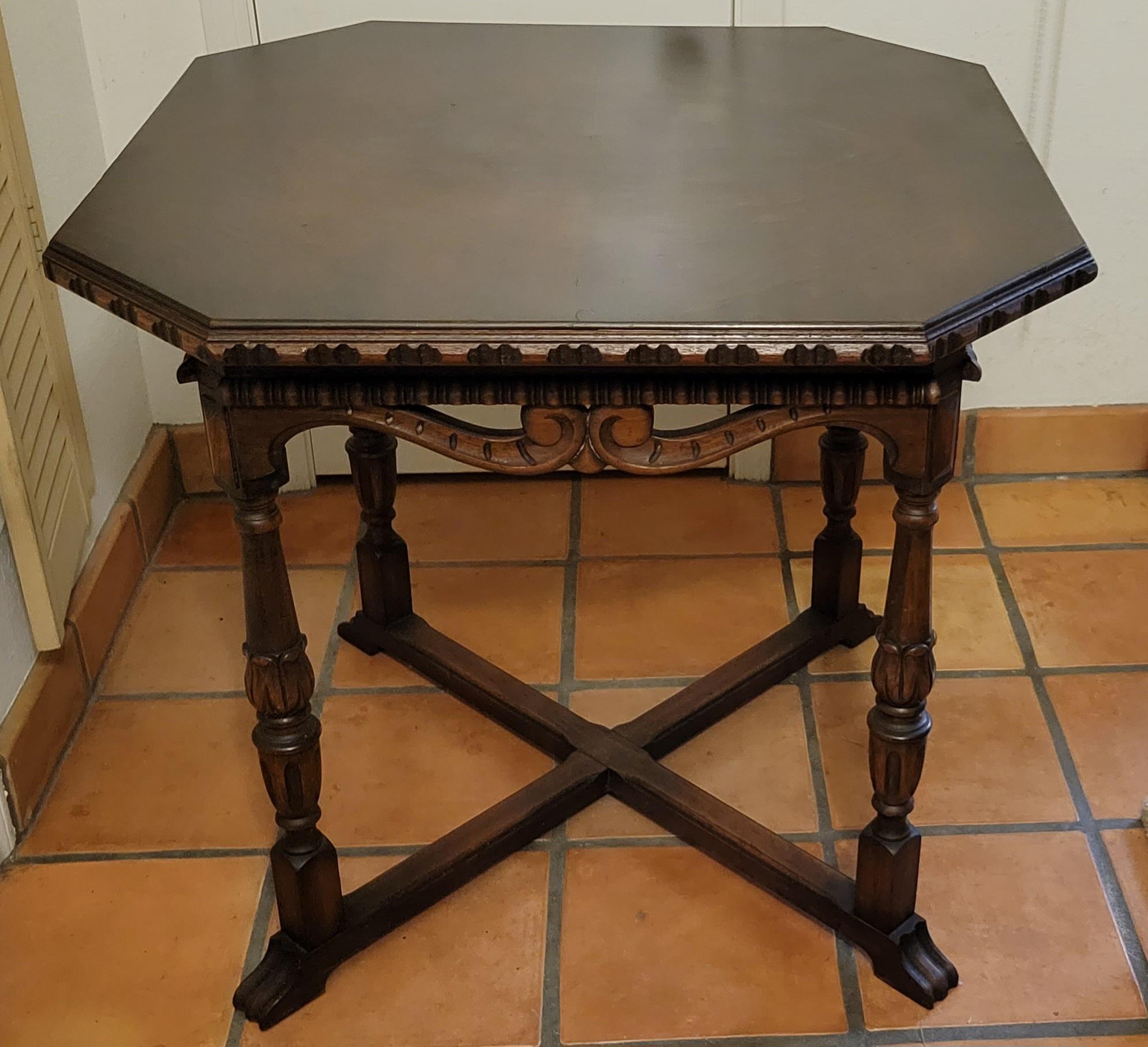 Hand-Crafted Antique, 1917, Solid Wood Octagonal Table  For Sale