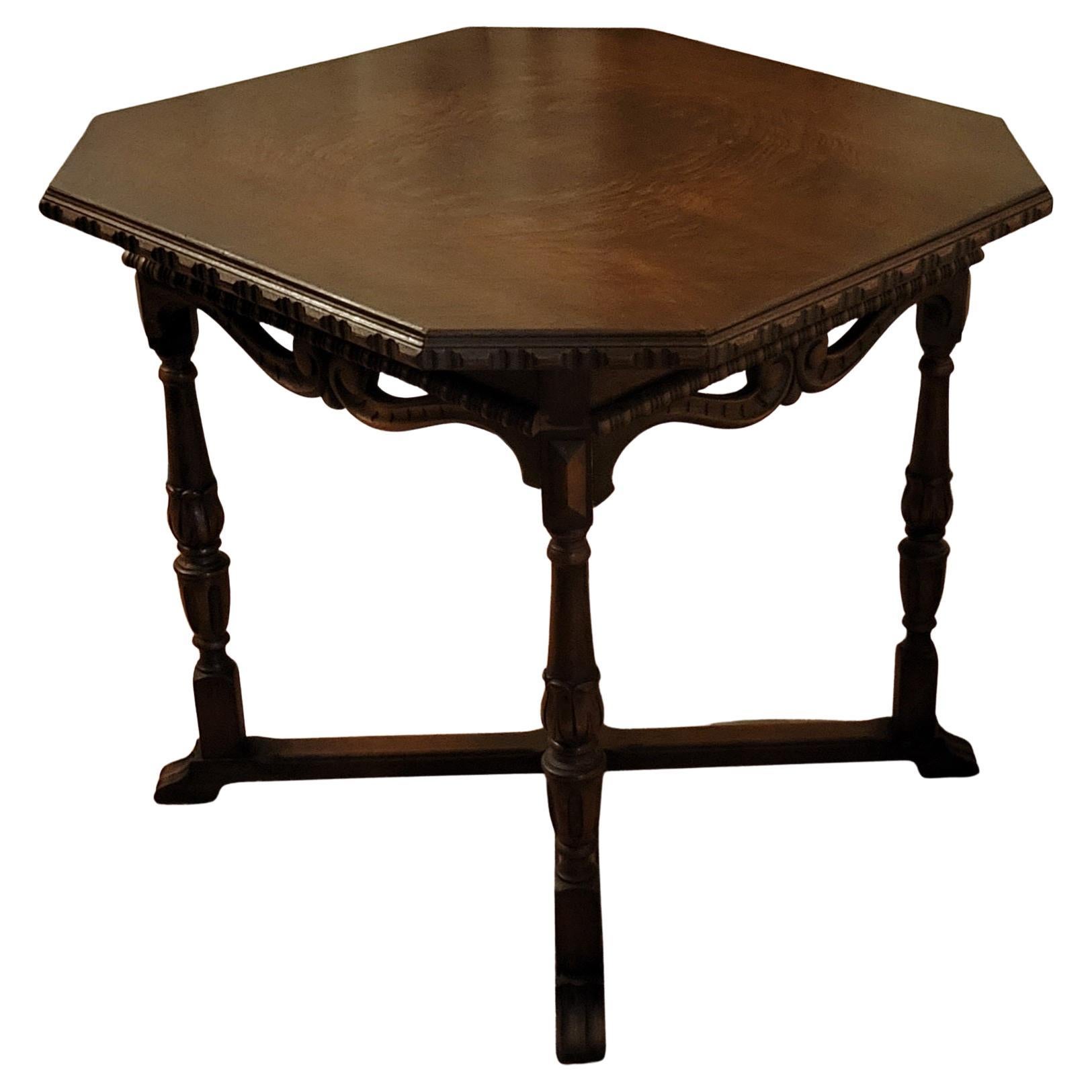 Antique, 1917, Solid Wood Octagonal Table  For Sale
