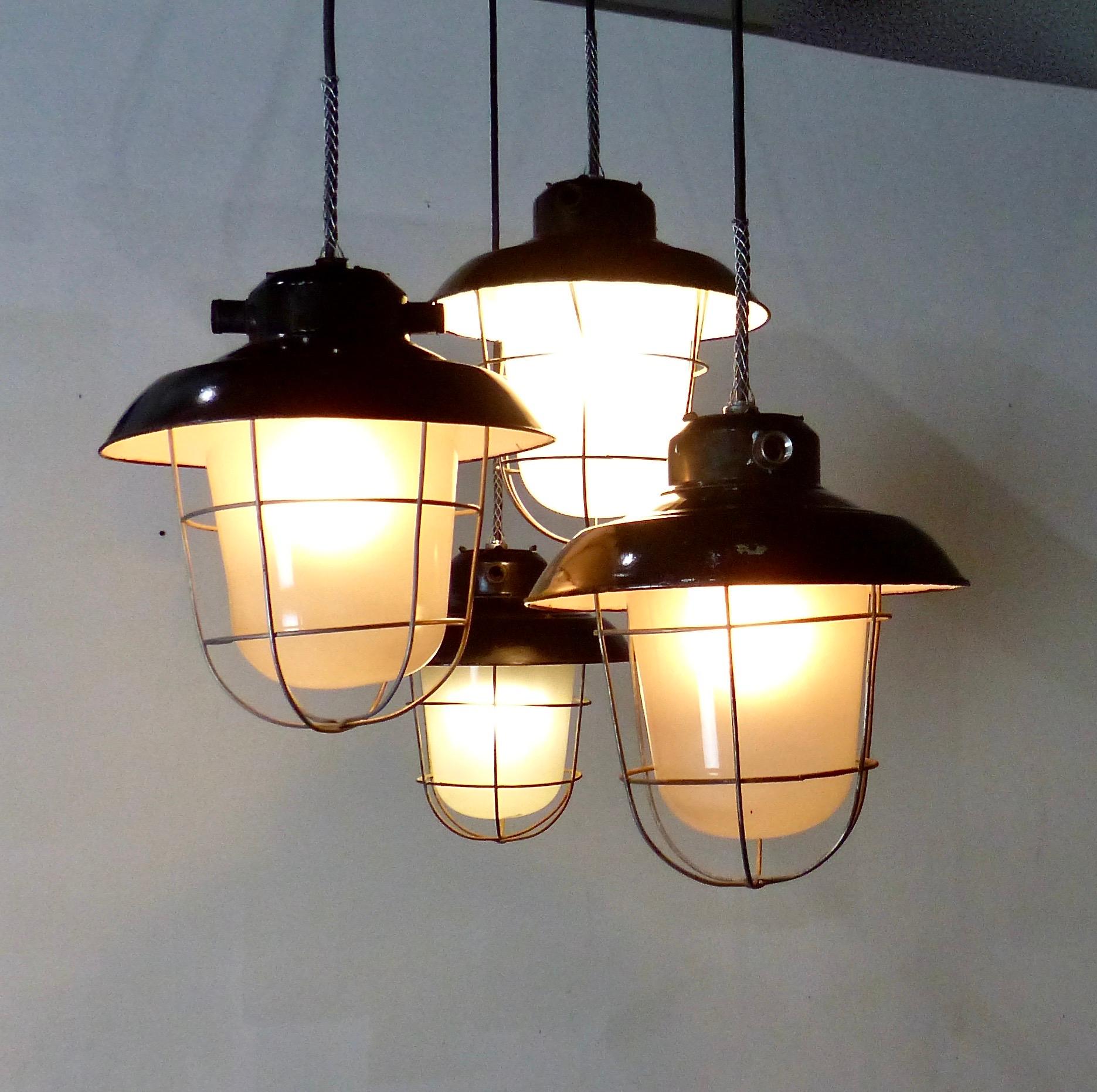 Spanish European Black Enamel Industrial Lights, circa 1930