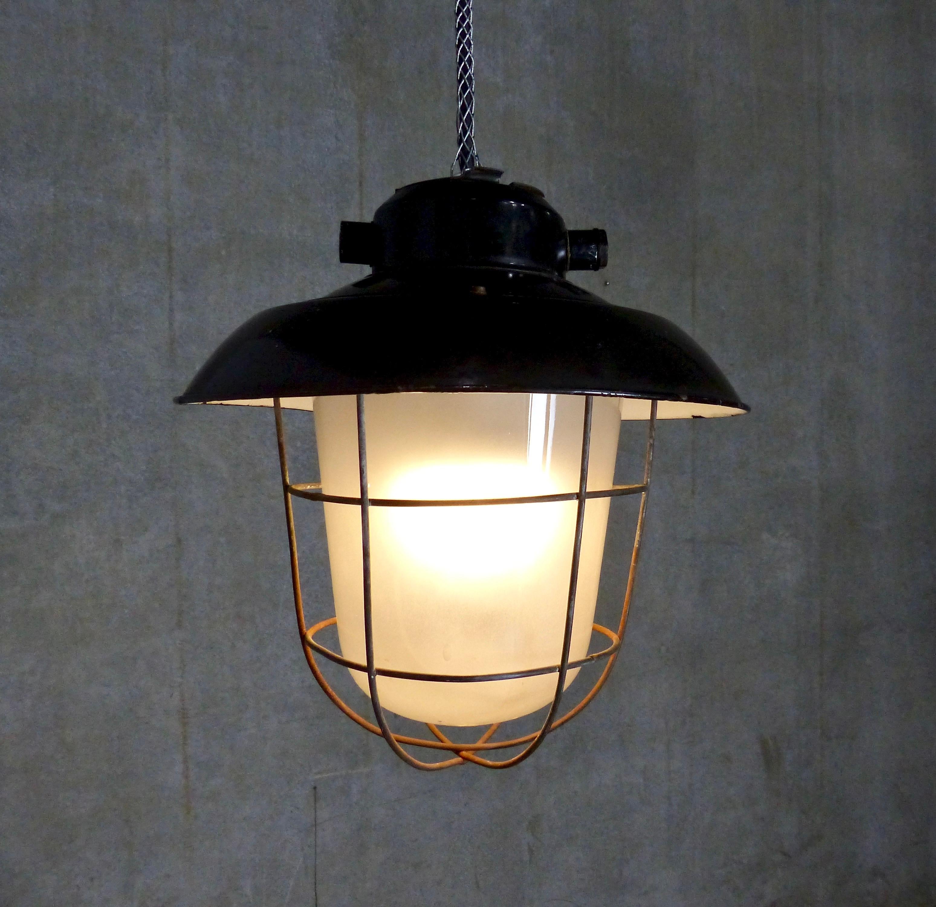 Mid-20th Century European Black Enamel Industrial Lights, circa 1930