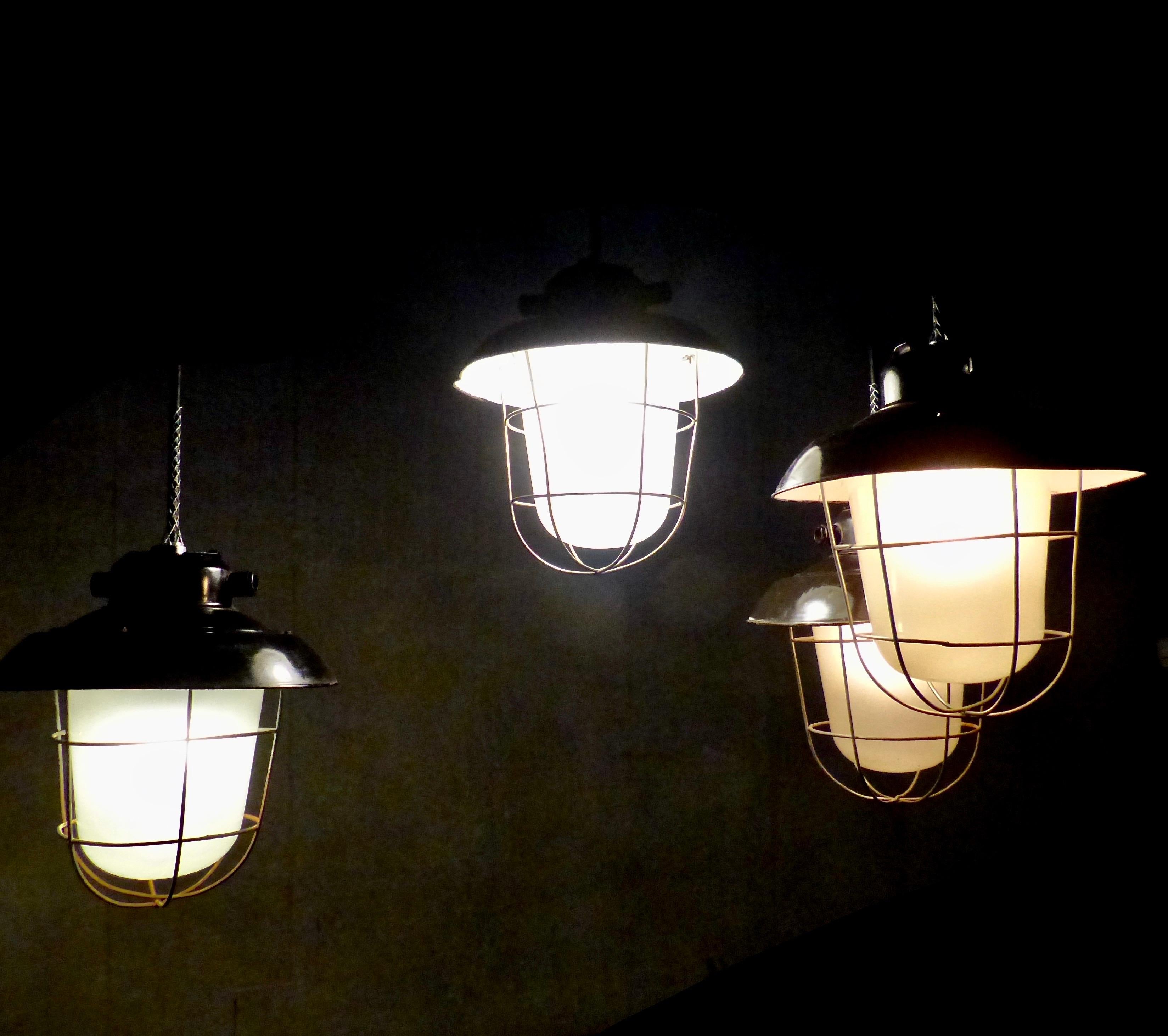 European Black Enamel Industrial Lights, circa 1930 1
