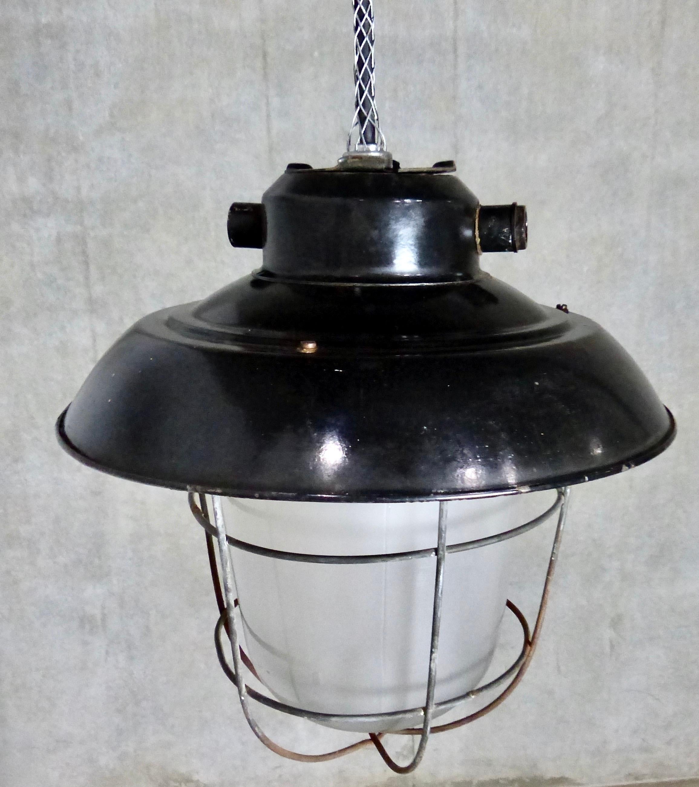 European Black Enamel Industrial Lights, circa 1930 3