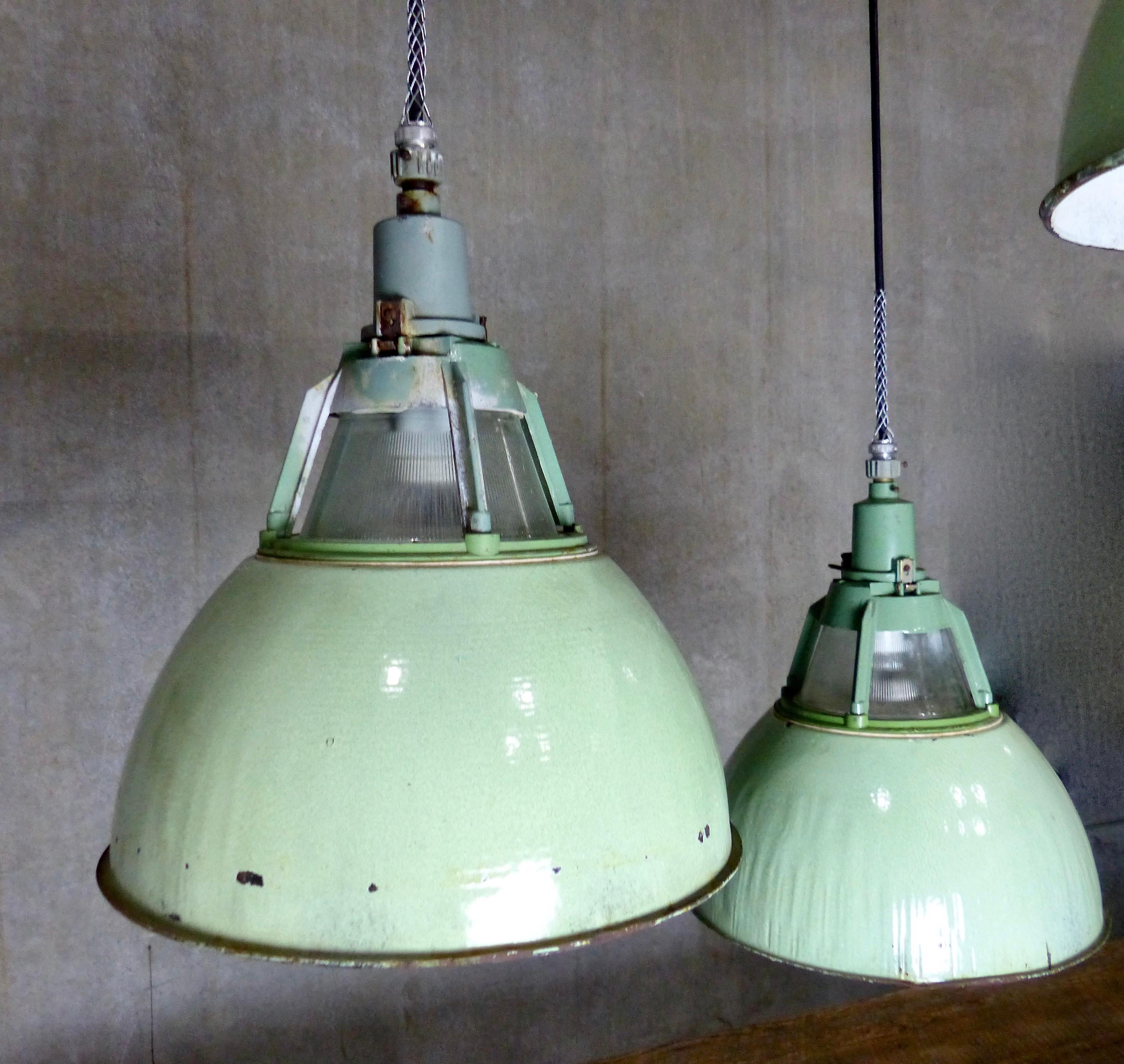 Glass Circa 1930 European Industrial Metal Pendants