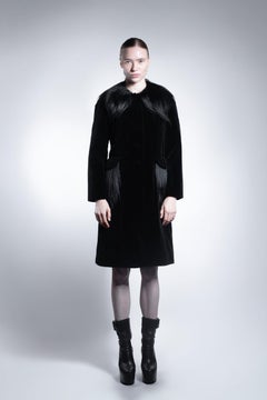 Circa 1930 French Vintage Black Leather Velvet and Goat Fur Coat