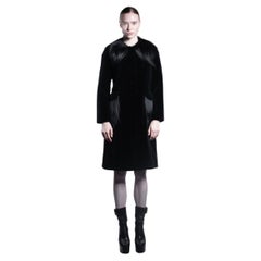 Circa 1930 French Vintage Black Leather Velvet and Goat Fur Coat