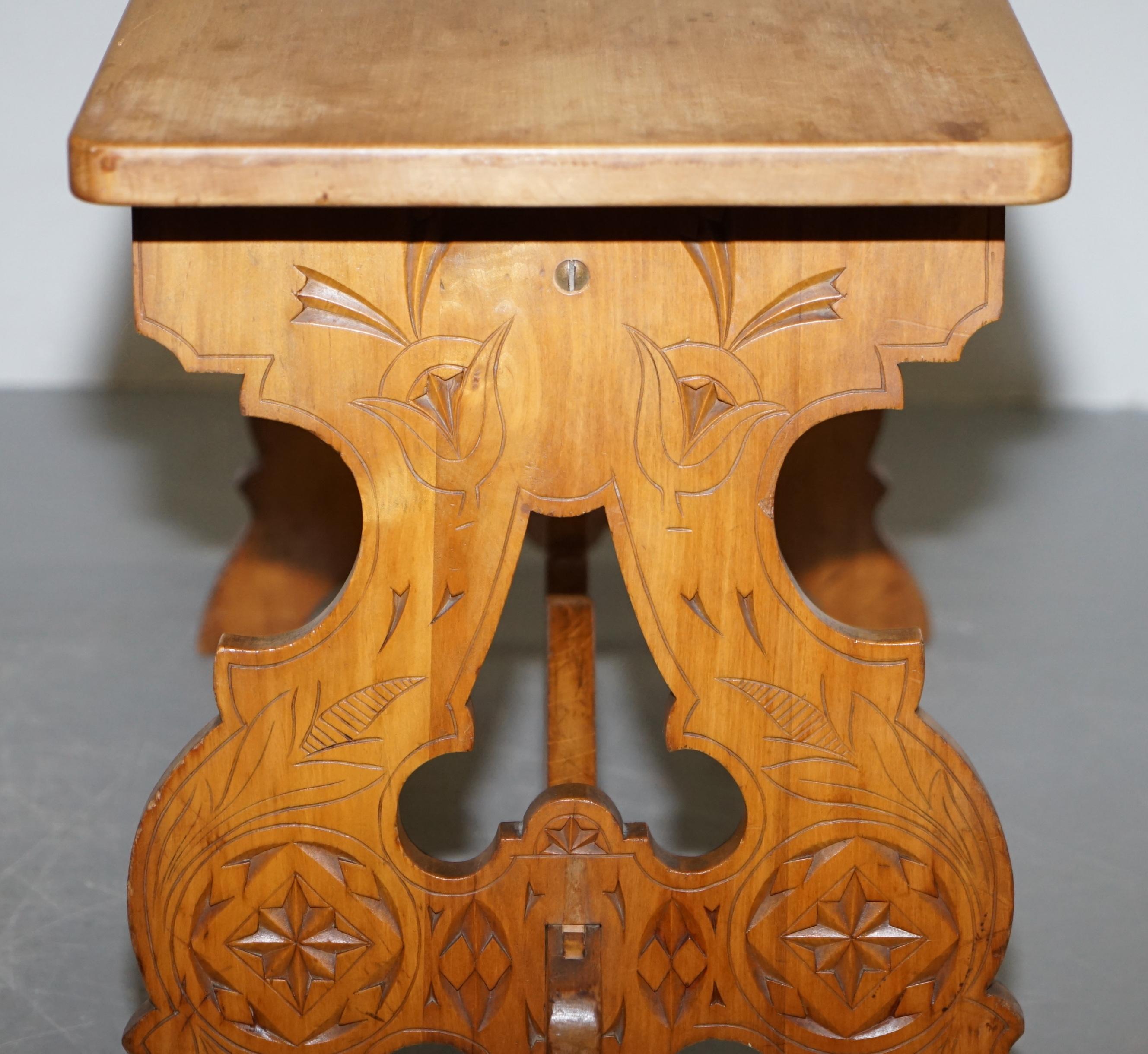 Hand Carved Scottish Coffee or Side End Lamp Wine Table Trestle Style circa 1930 4