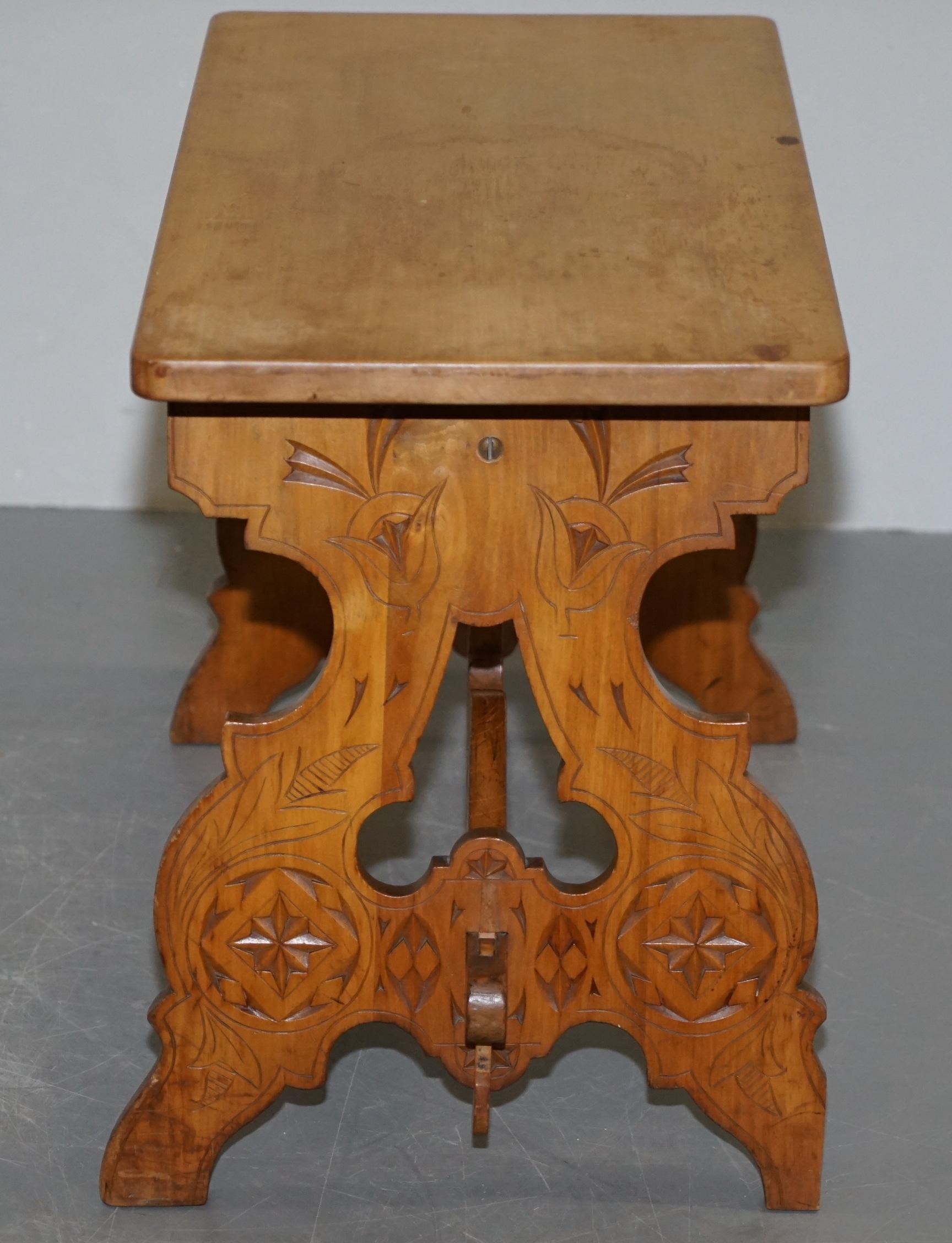 Hand Carved Scottish Coffee or Side End Lamp Wine Table Trestle Style circa 1930 2