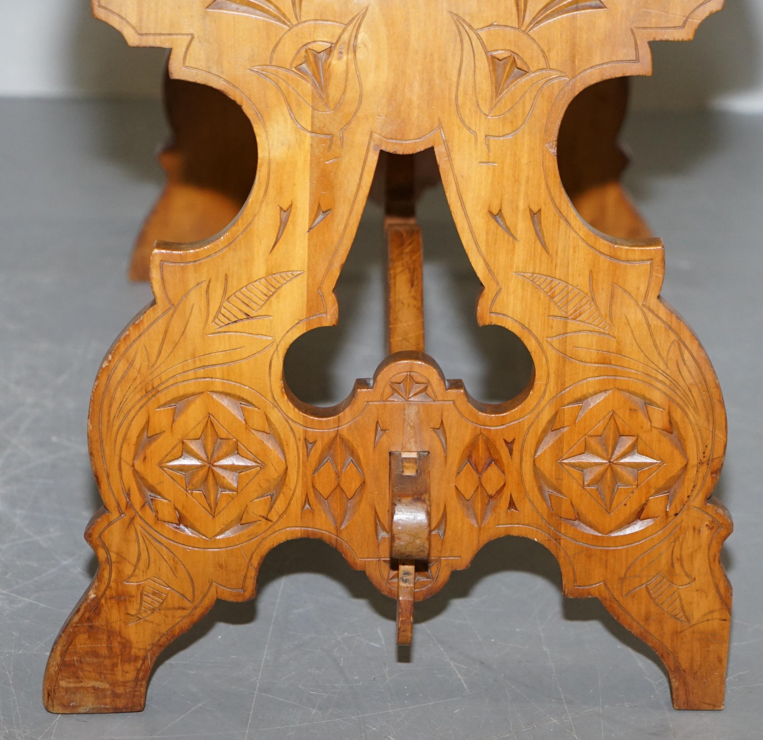 Hand Carved Scottish Coffee or Side End Lamp Wine Table Trestle Style circa 1930 3