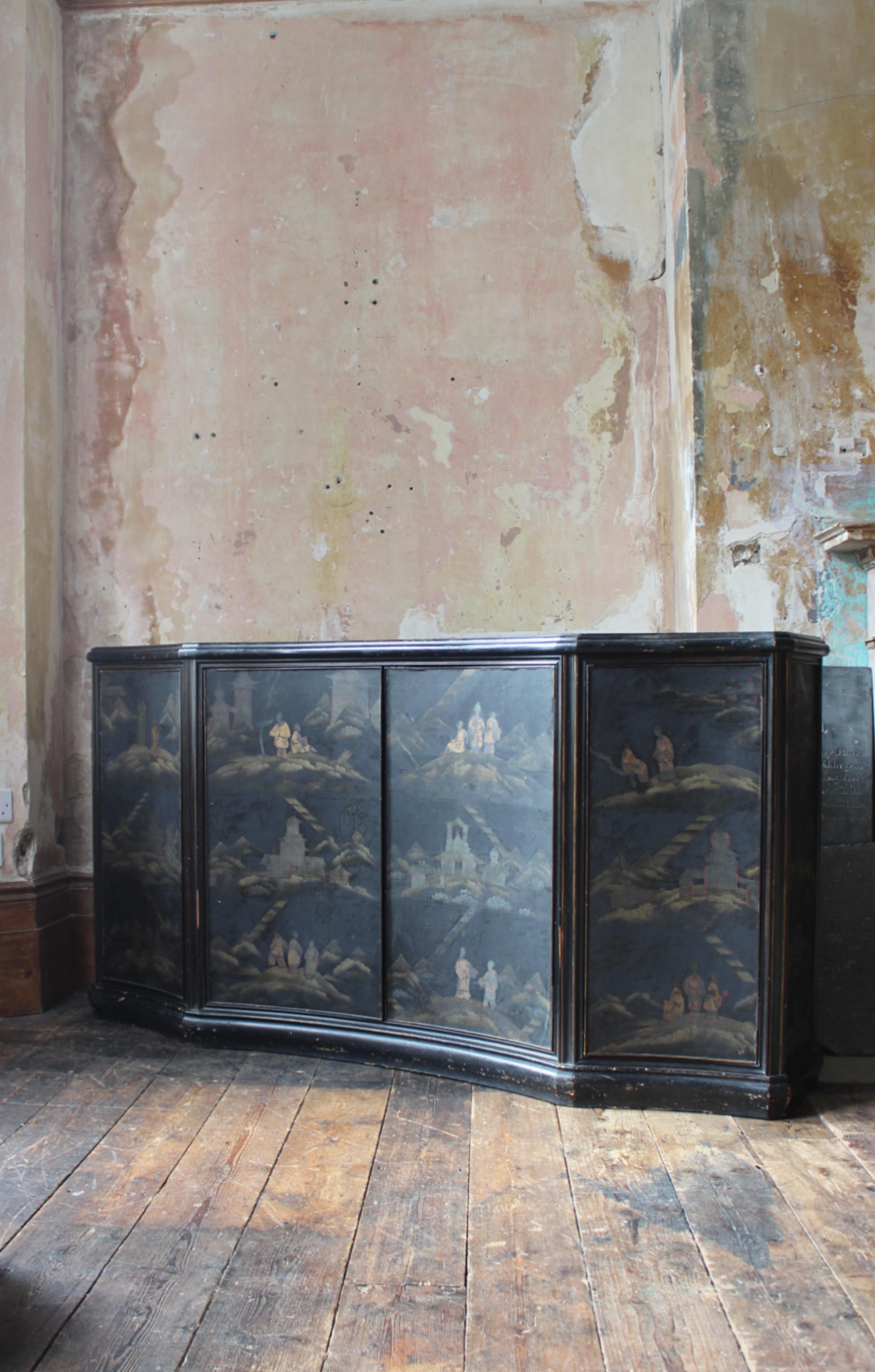Circa 1930 Jade Marble Topped Ebonised & Gilt Chinoiserie Sideboard Buffet 7