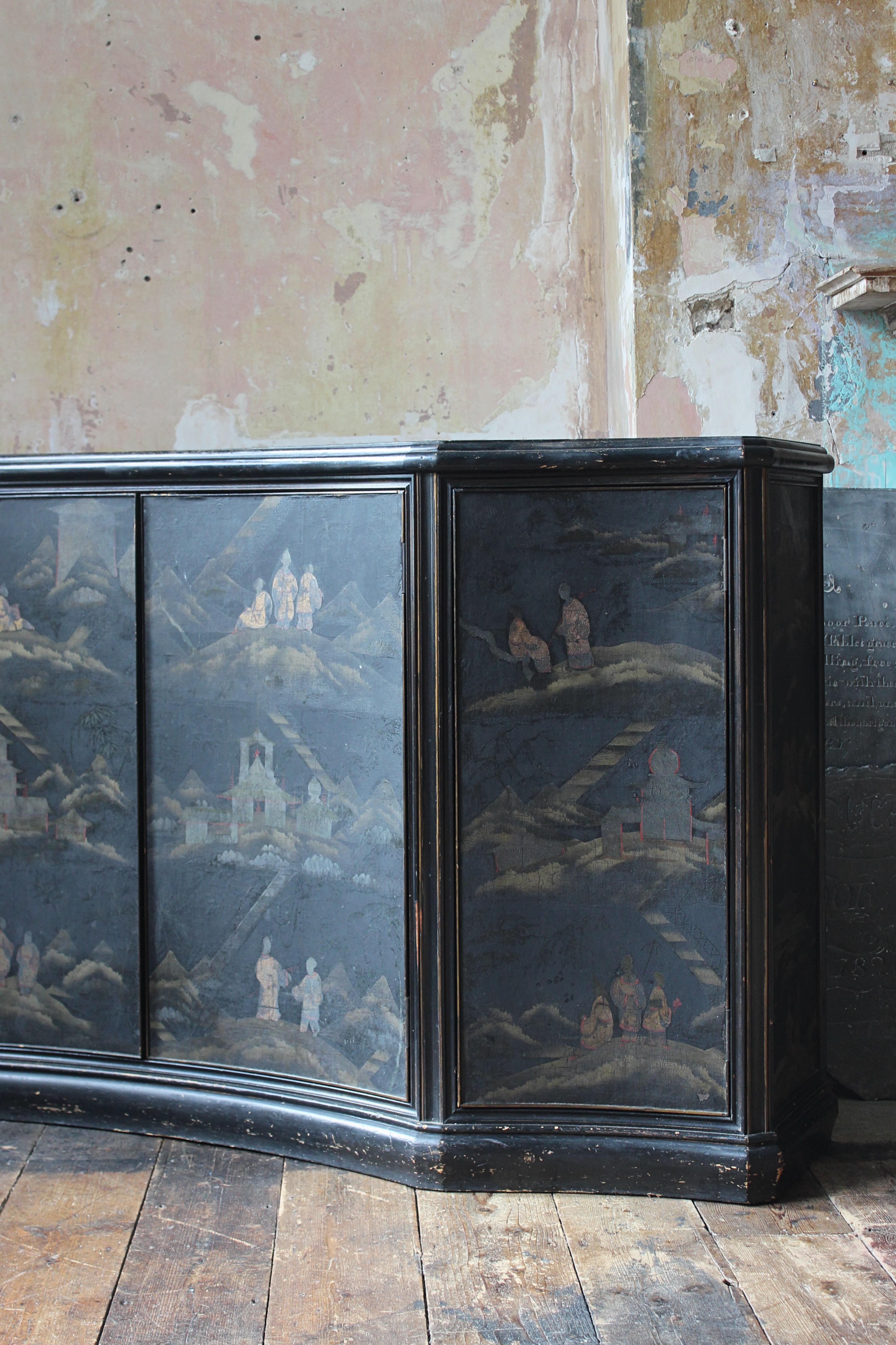 Circa 1930 Jade Marble Topped Ebonised & Gilt Chinoiserie Sideboard Buffet 8