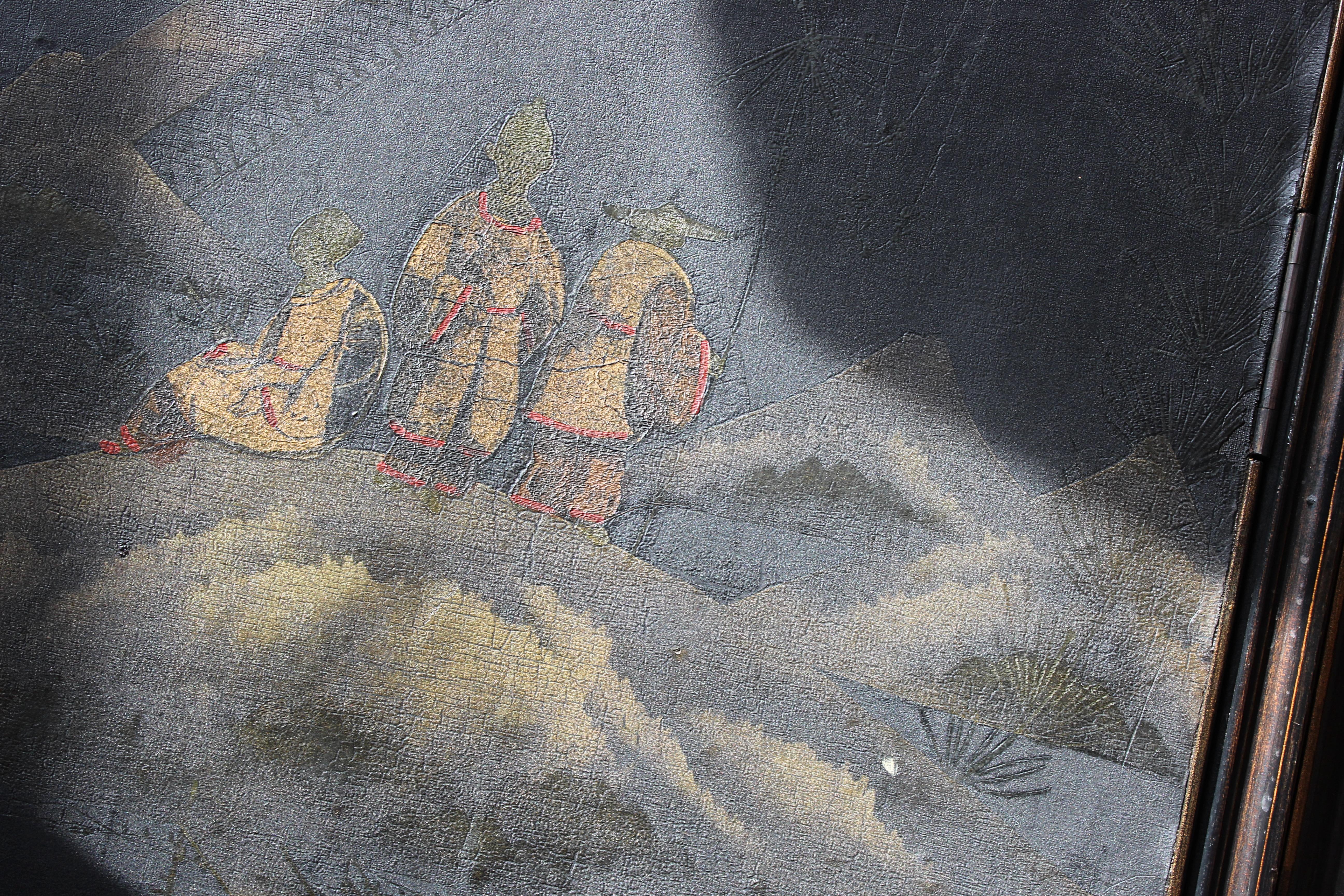 Circa 1930 Jade Marble Topped Ebonised & Gilt Chinoiserie Sideboard Buffet 2