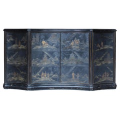 Circa 1930 Jade Marble Topped Ebonised & Gilt Chinoiserie Sideboard Buffet