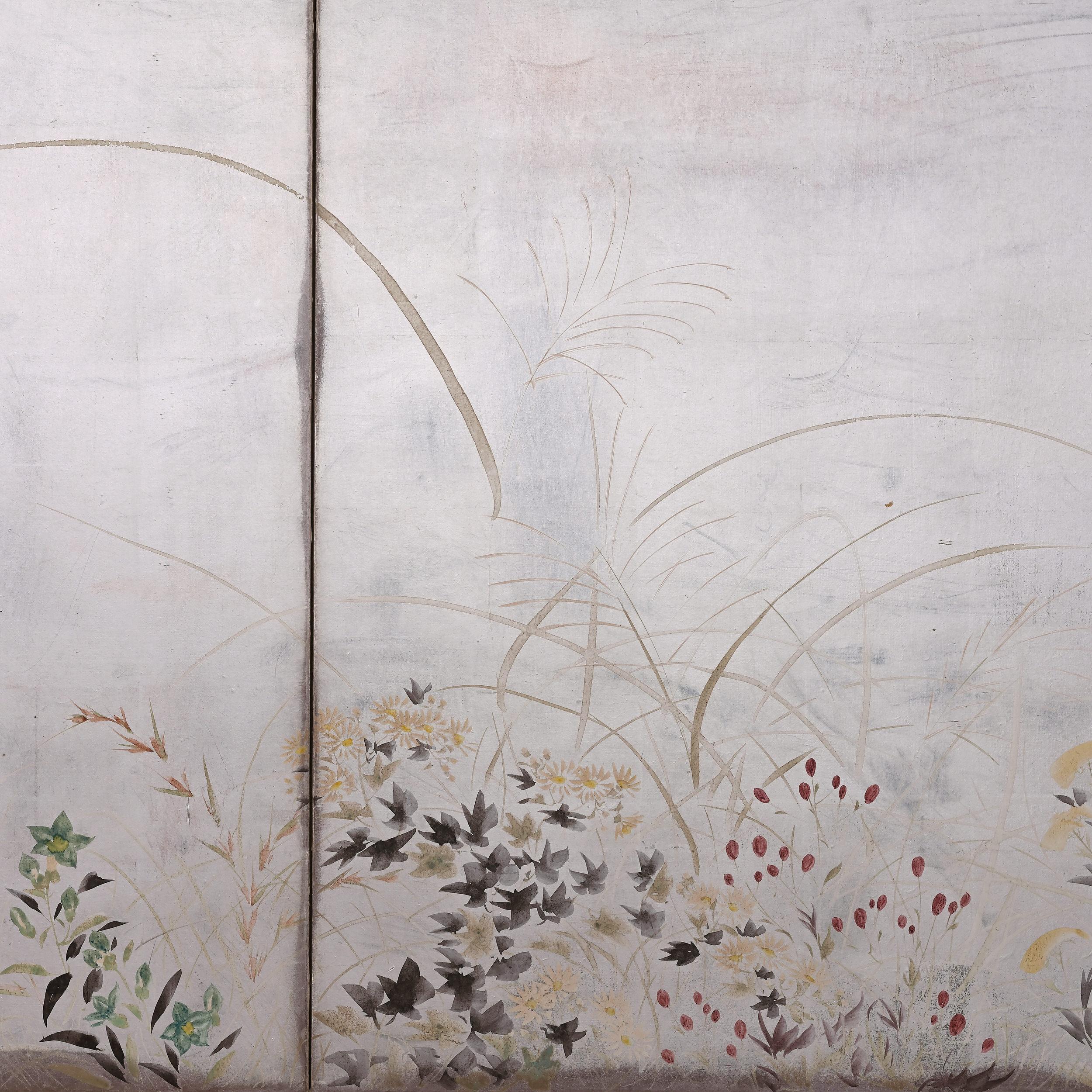 circa 1930 Japanese Silver Screens by Isoi Joshin, Flowers of the Four Seasons For Sale 3