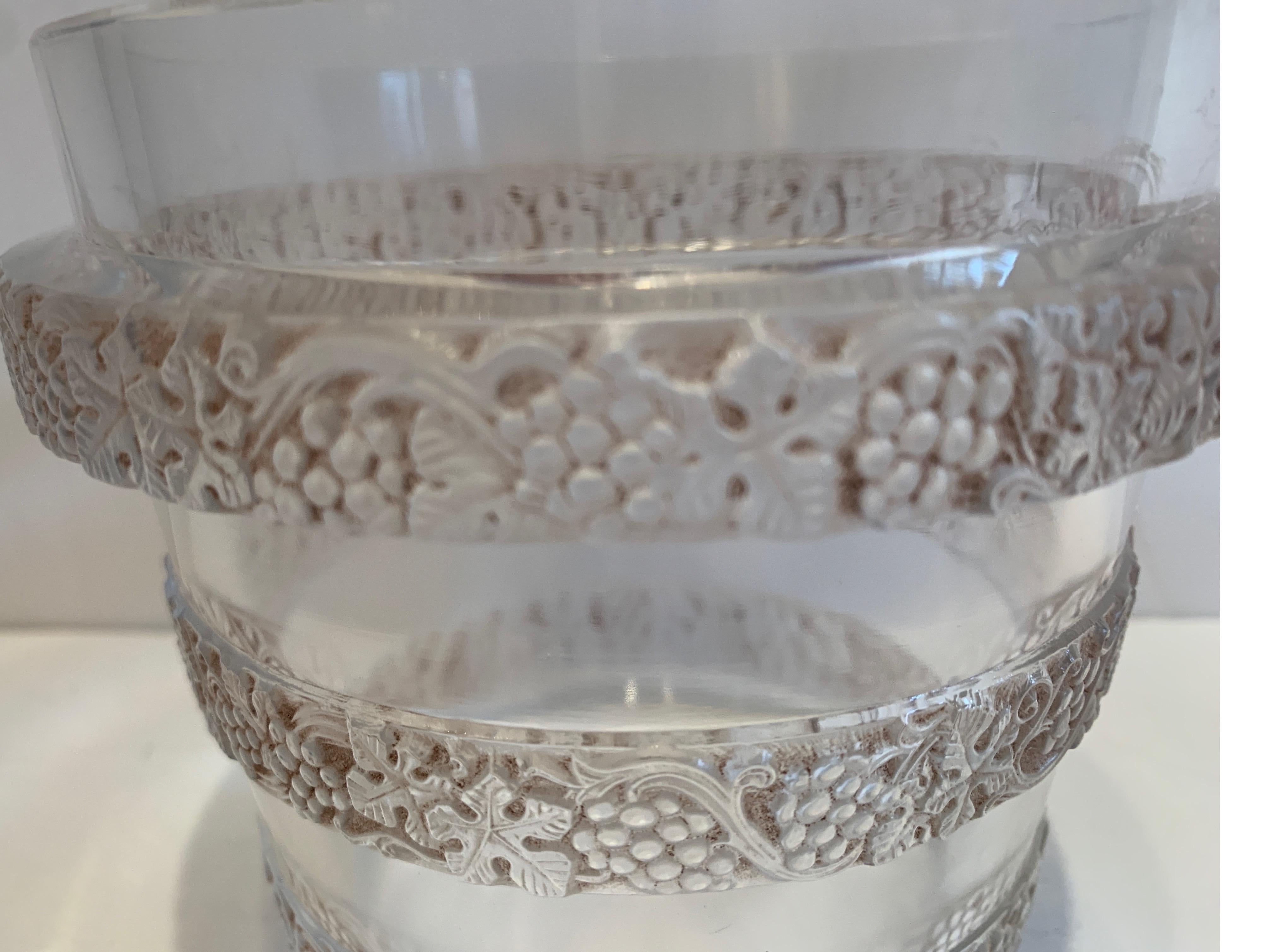 French Lalique Art Deco Crystal Ice Bucket Signed on Base, circa 1930