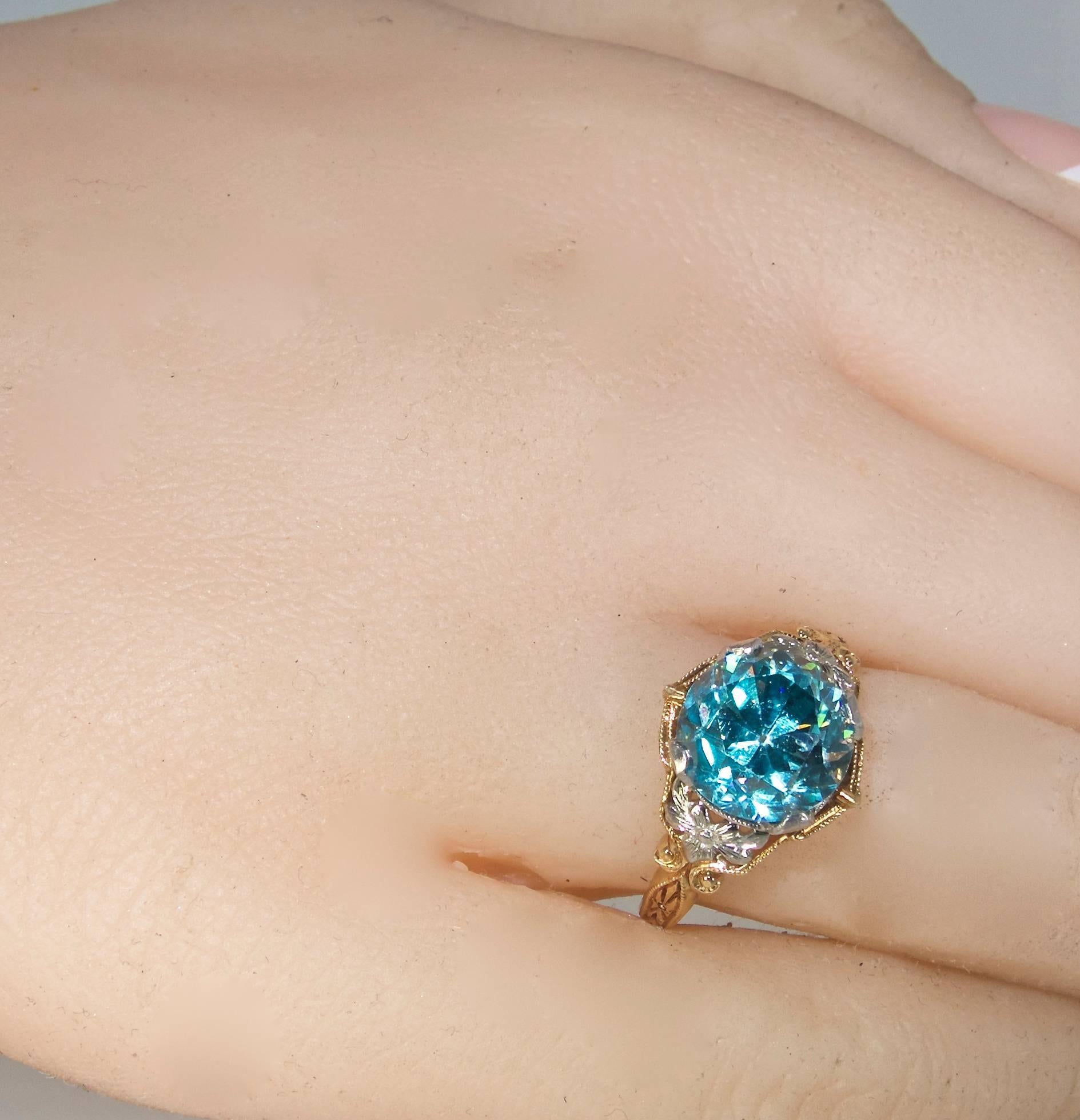 natural blue zircon ring