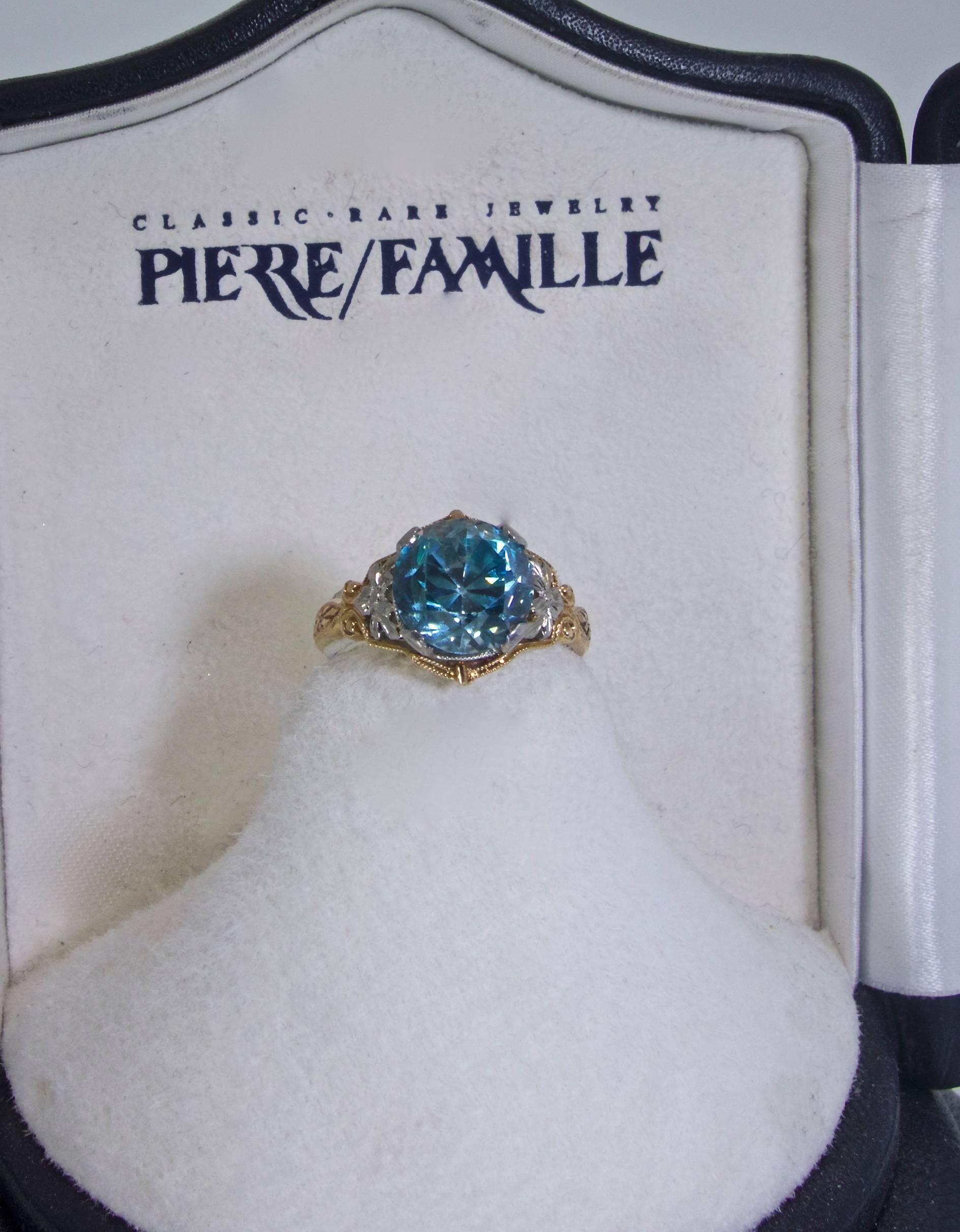 Natural blue Zircon and Gold Ring, circa 1930 In Excellent Condition In Aspen, CO