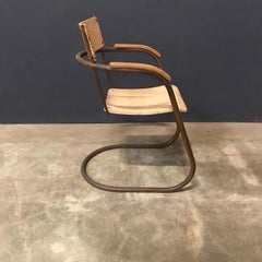 Paul Schuitema Tube Chair, Original in Copper and Upholstered Wood, circa 1930