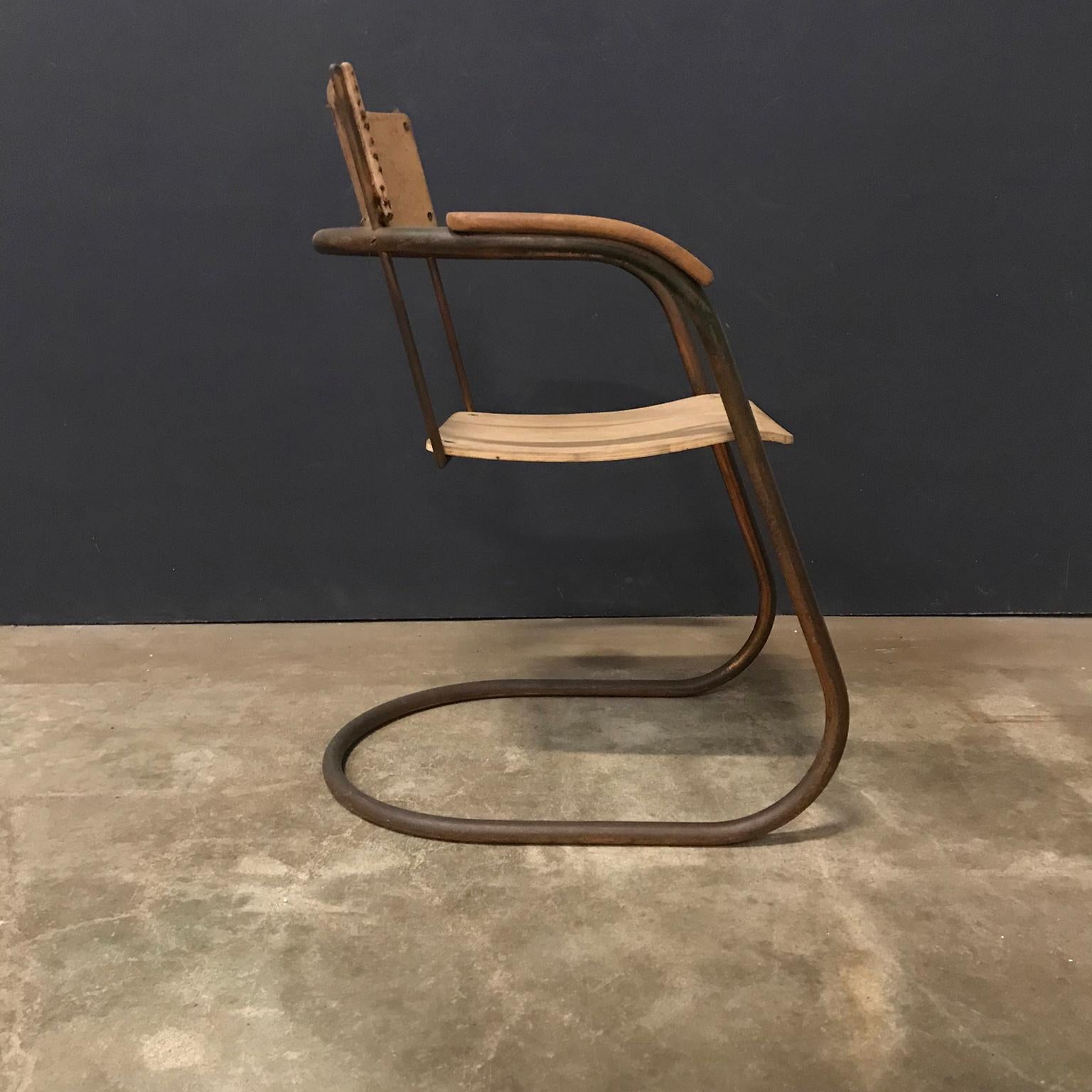 Industrial Paul Schuitema Tube Chair, Original in Copper and Upholstered Wood, circa 1930 For Sale