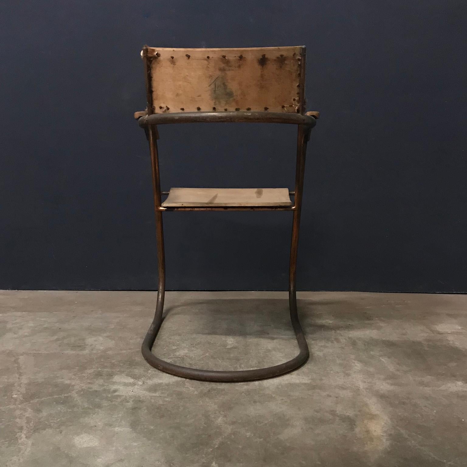 Chaise tube Paul Schuitema, originale en cuivre et bois rembourré, vers 1930 Bon état - En vente à Amsterdam IJMuiden, NL