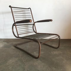 1930, Paul Schuitema for Fana Metaal, Red Copper Chair with Wooden Armrests