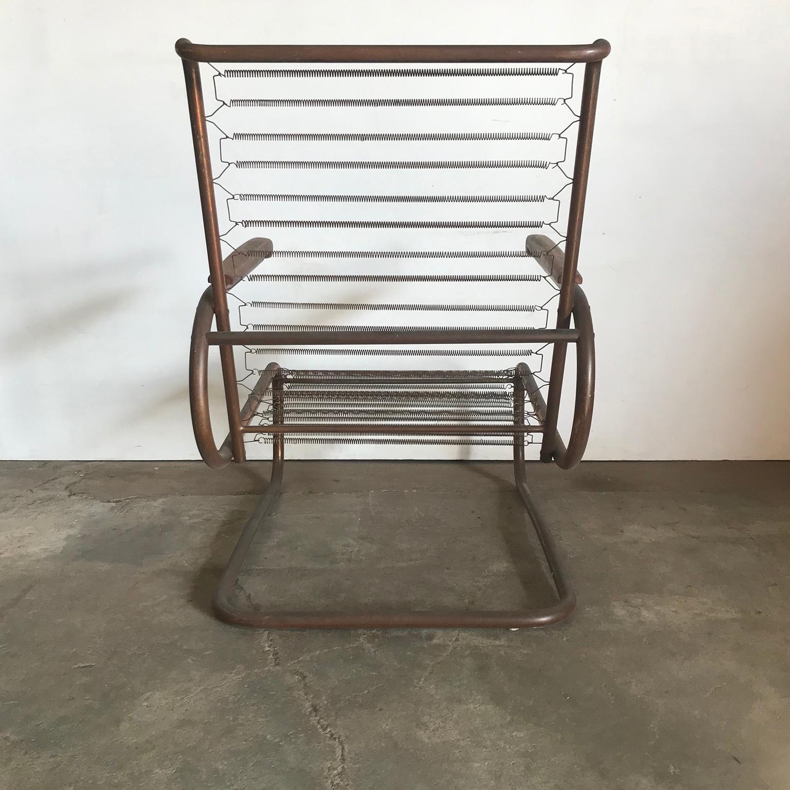 Mid-20th Century 1930, Paul Schuitema for Fana Metaal, Red Copper Chair with Wooden Armrests For Sale