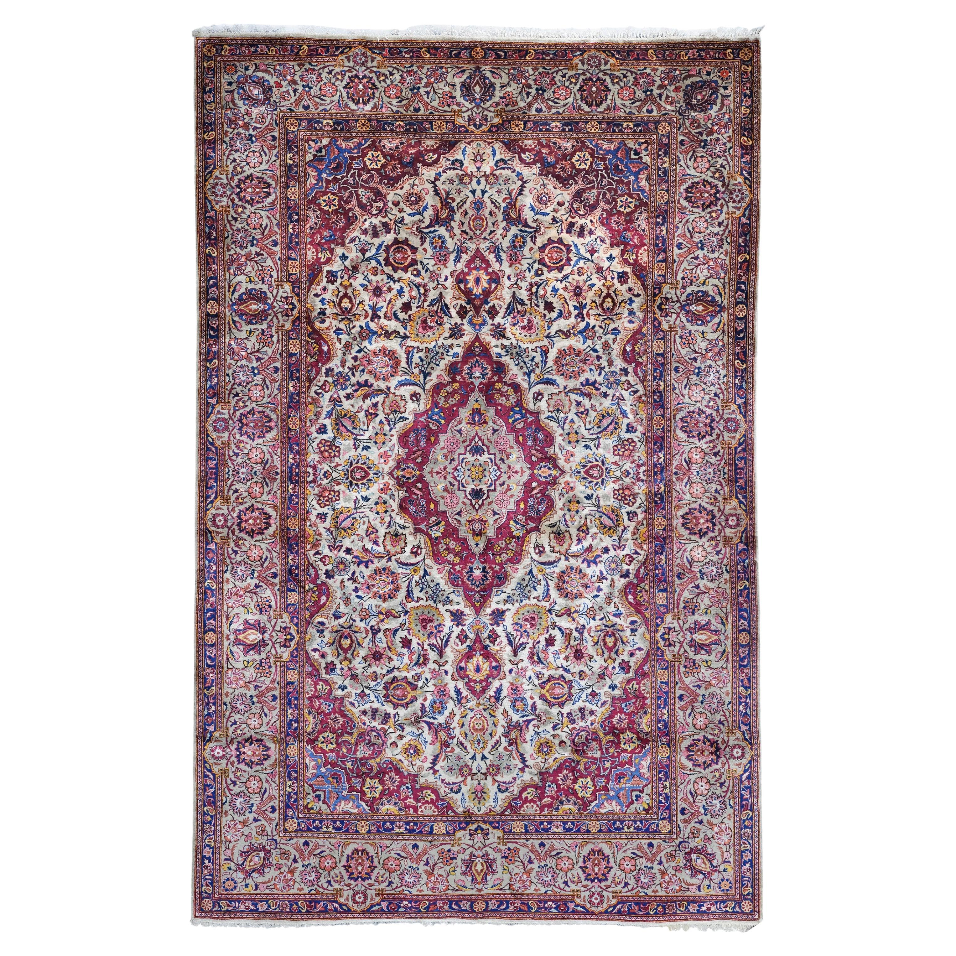 Circa 1930 Persian Keshan Silk Rug - Vintage Silk Rug, Silk Area Rug