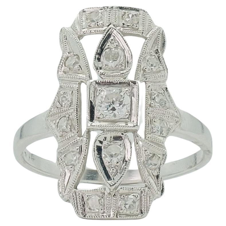 Circa 1930 Platinum Art Deco European Cut Diamond Ring Weighing 0.35 Carats 