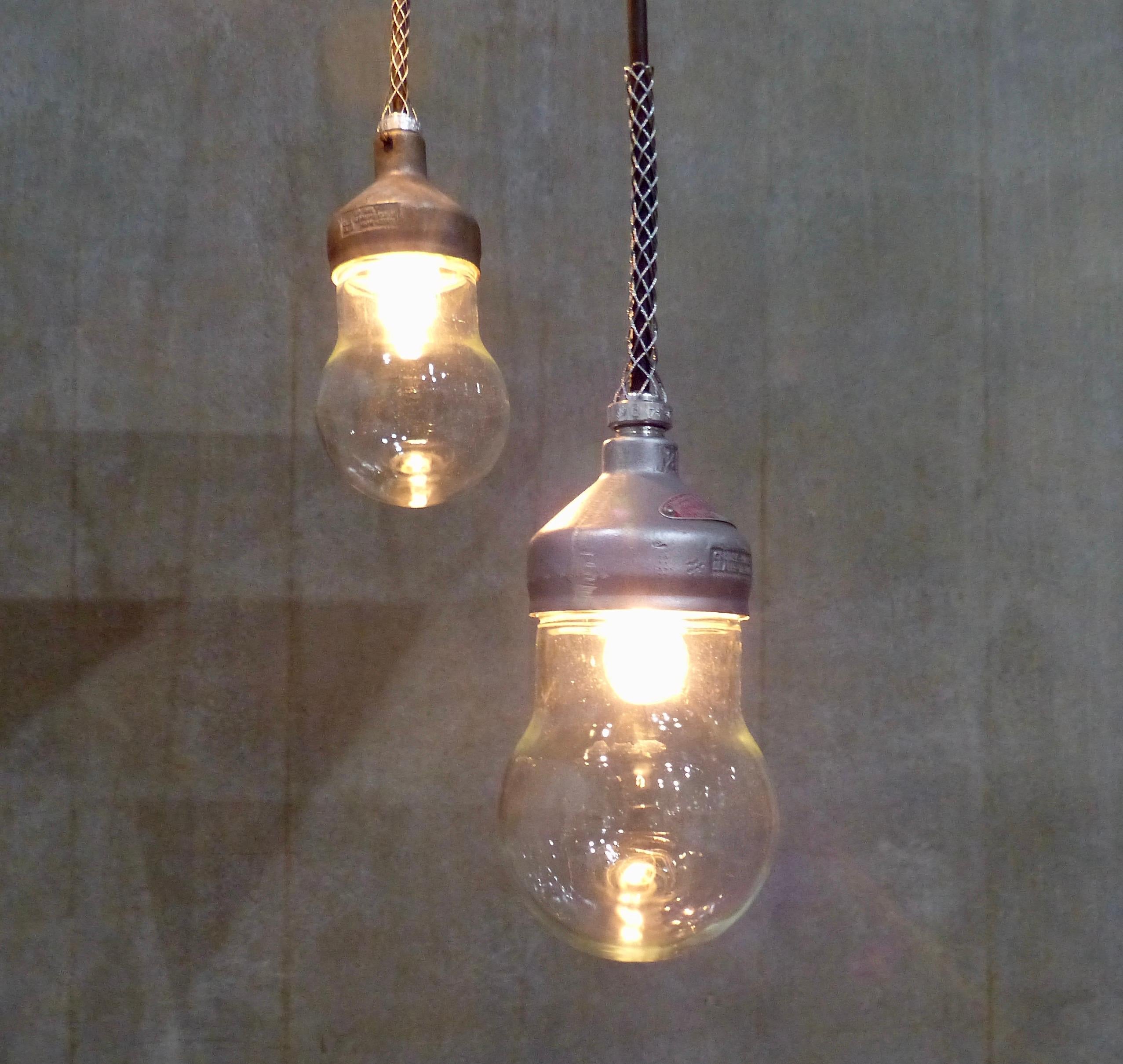 Industrial Rare Small Crouse Hinds Teardrop Pendant Lights, circa 1930
