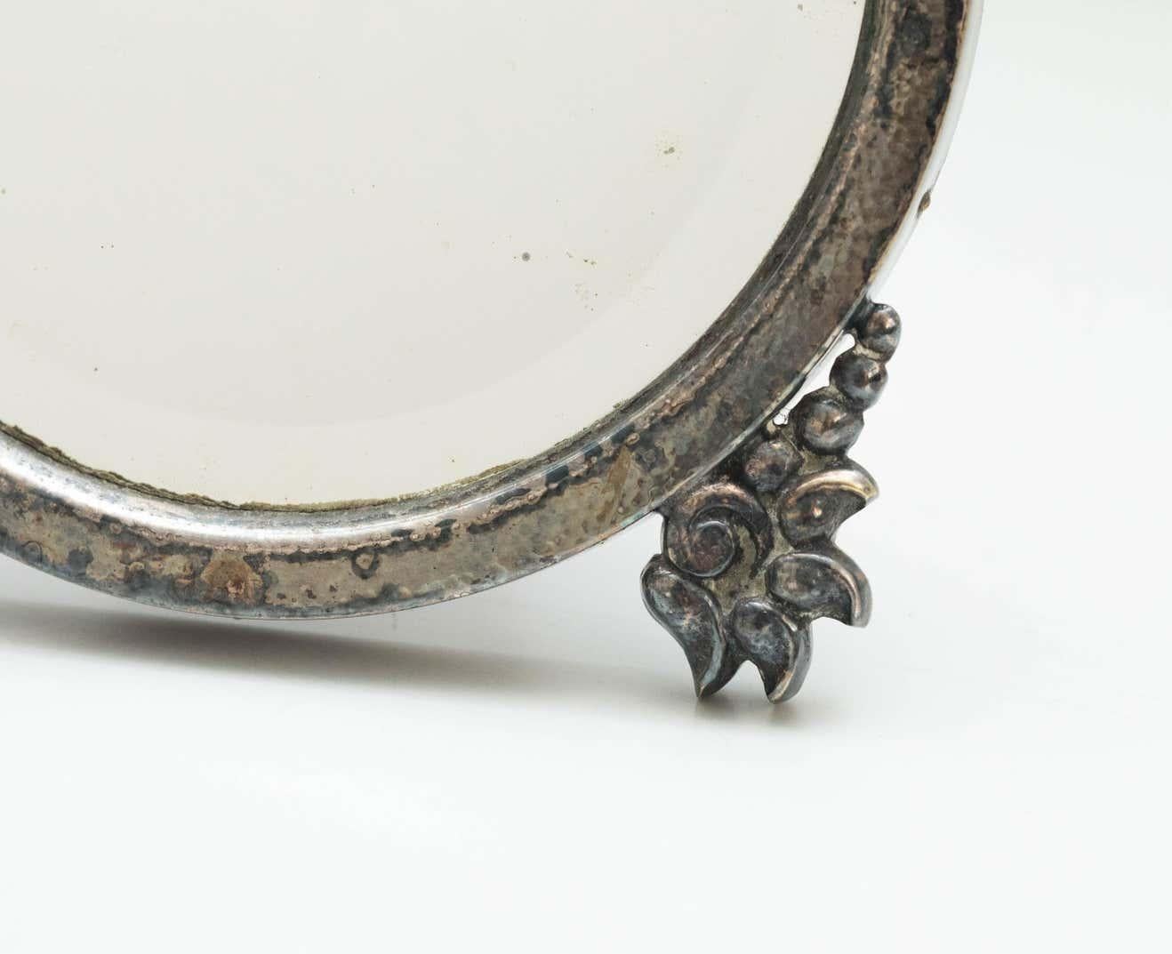 Specchio circolare spagnolo in metallo e legno del 1930 circa - Design vintage di metà secolo in vendita 1