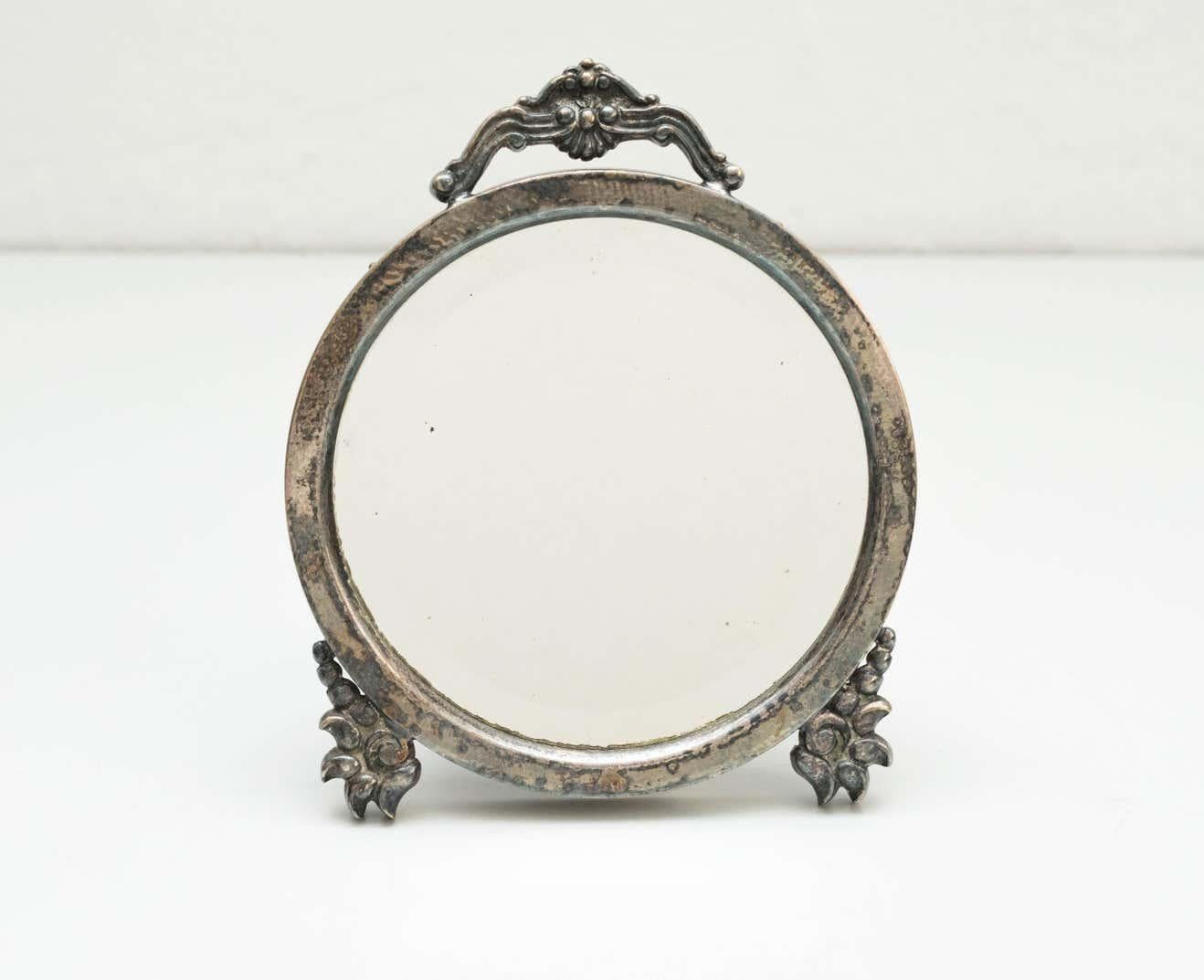 Specchio circolare spagnolo in metallo e legno del 1930 circa - Design vintage di metà secolo in vendita 2