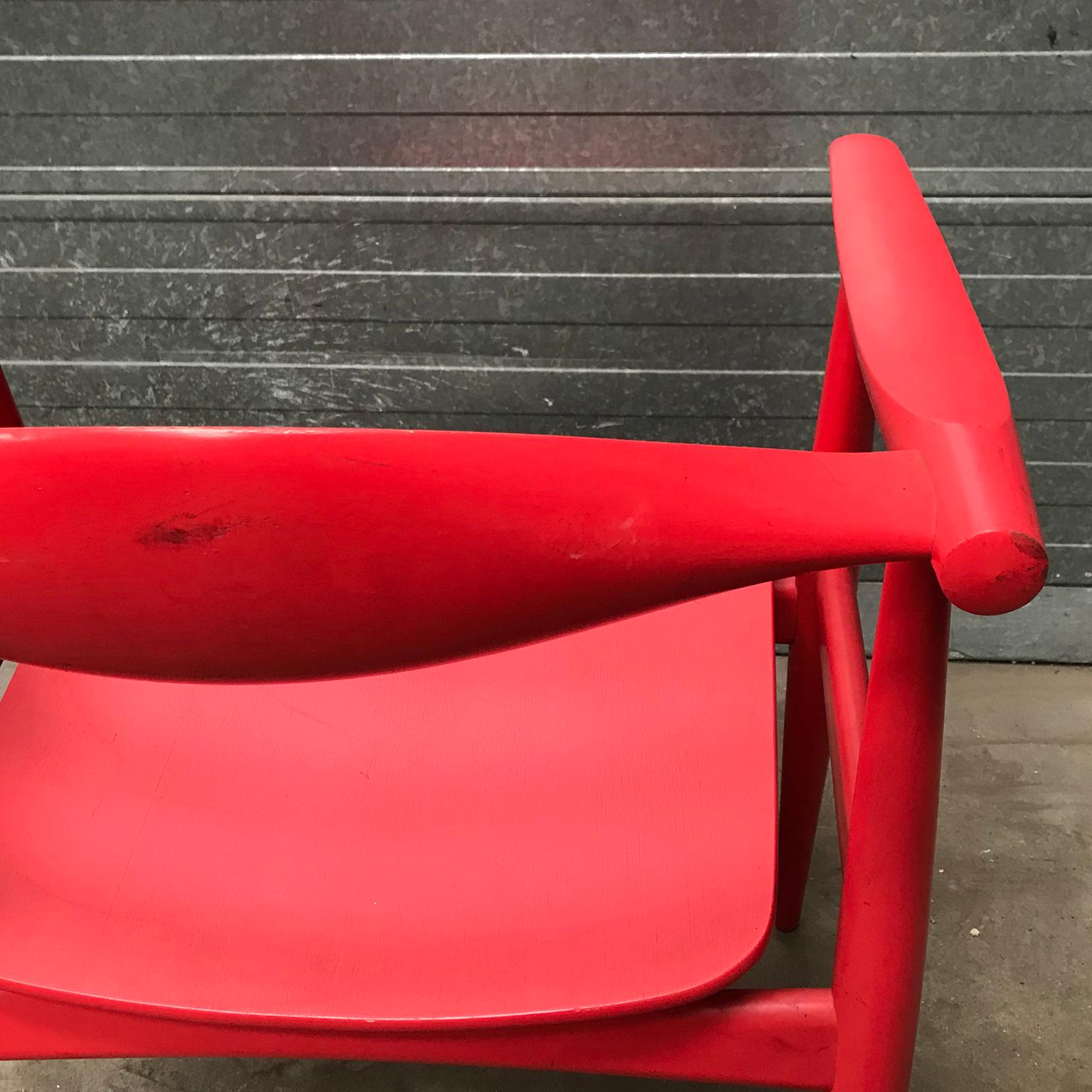 Seltener Wegner-Beistellstuhl aus original rot lackiertem Holz, um 1930 im Angebot 10
