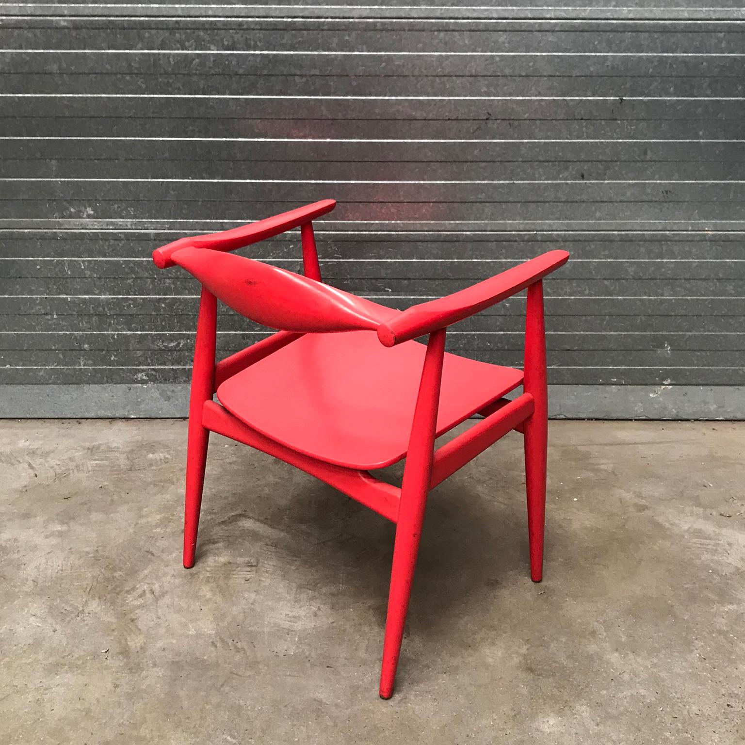Very Rare Wegner Side Chair in Originally Red Painted Wood, circa 1930 For Sale 2