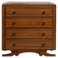 Circa 1930 Walnut Wood Art Deco Chest of Drawers with Marble Top