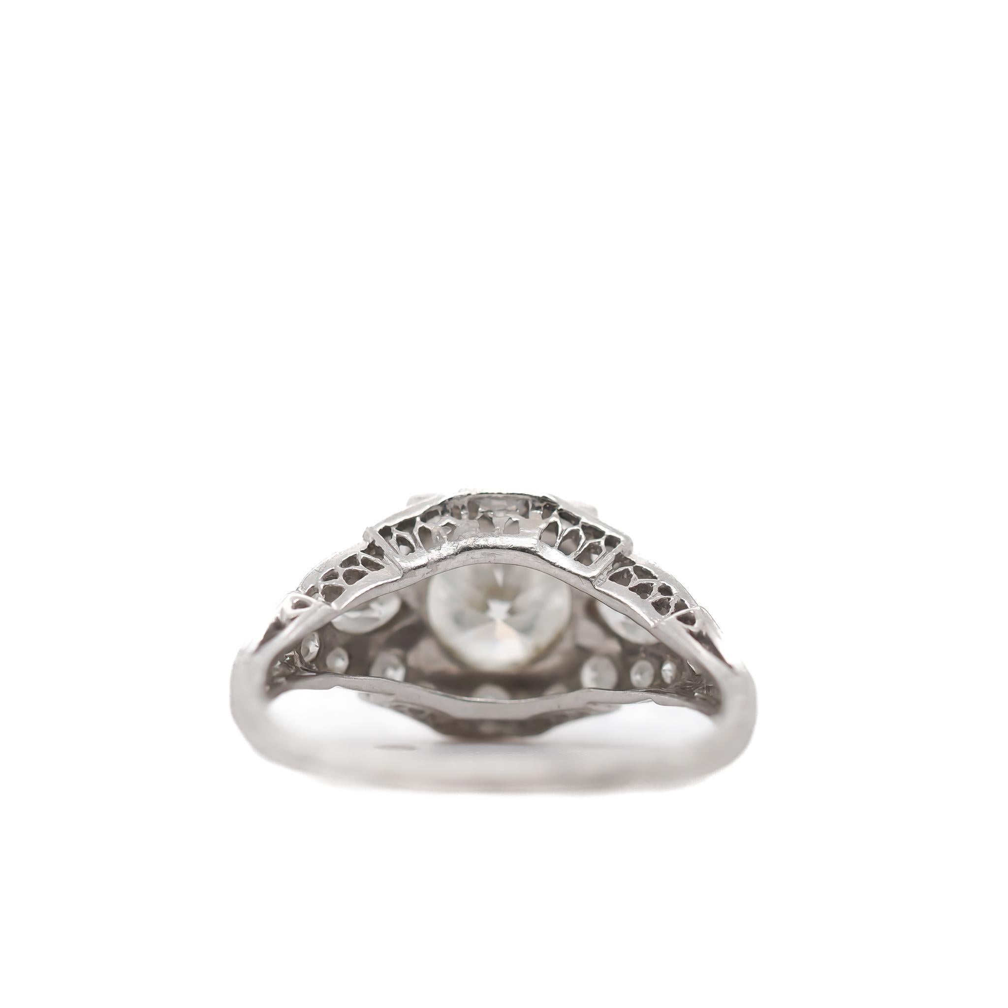 Verlobungsring aus Platin mit 1,30 Karat alteuropäischem Diamanten, ca. 1930er Jahre (Alteuropäischer Schliff) im Angebot