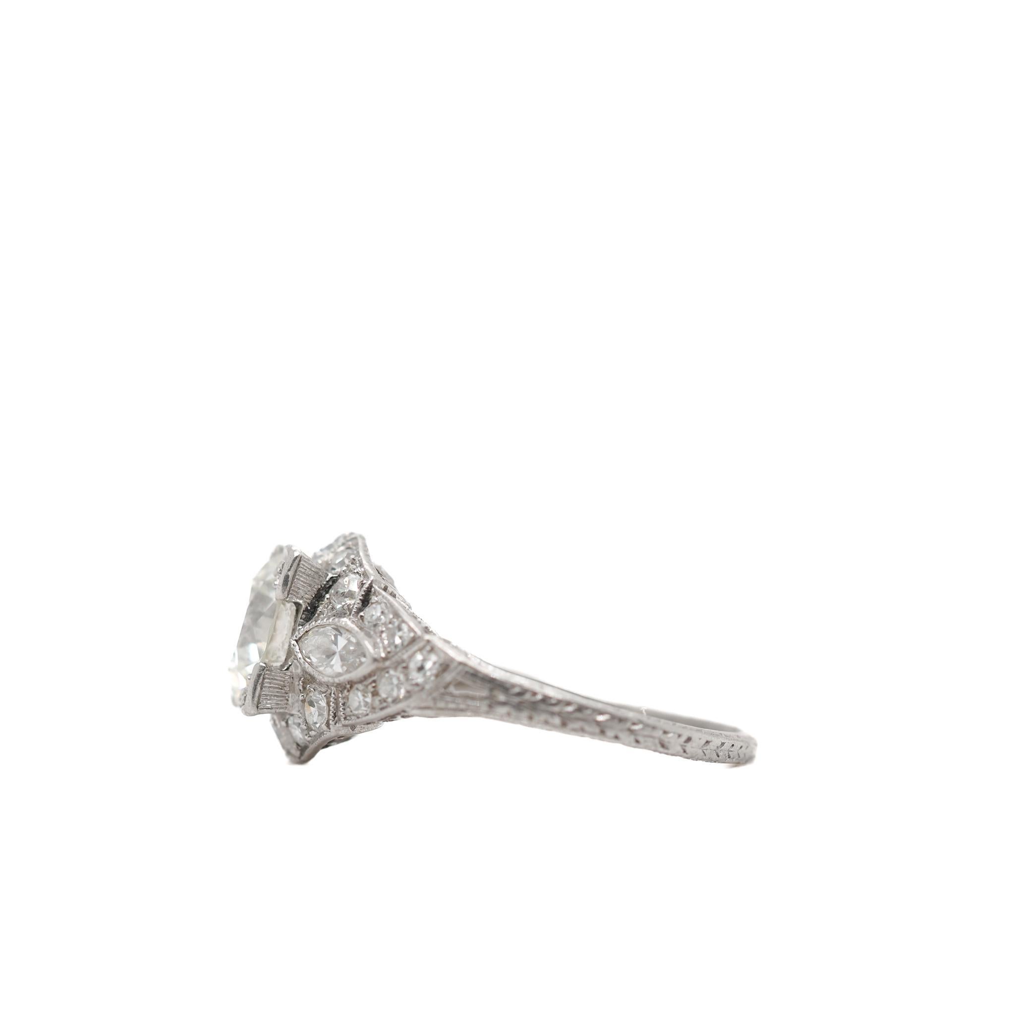 Verlobungsring aus Platin mit 1,30 Karat alteuropäischem Diamanten, ca. 1930er Jahre im Zustand „Gut“ im Angebot in Hicksville, NY