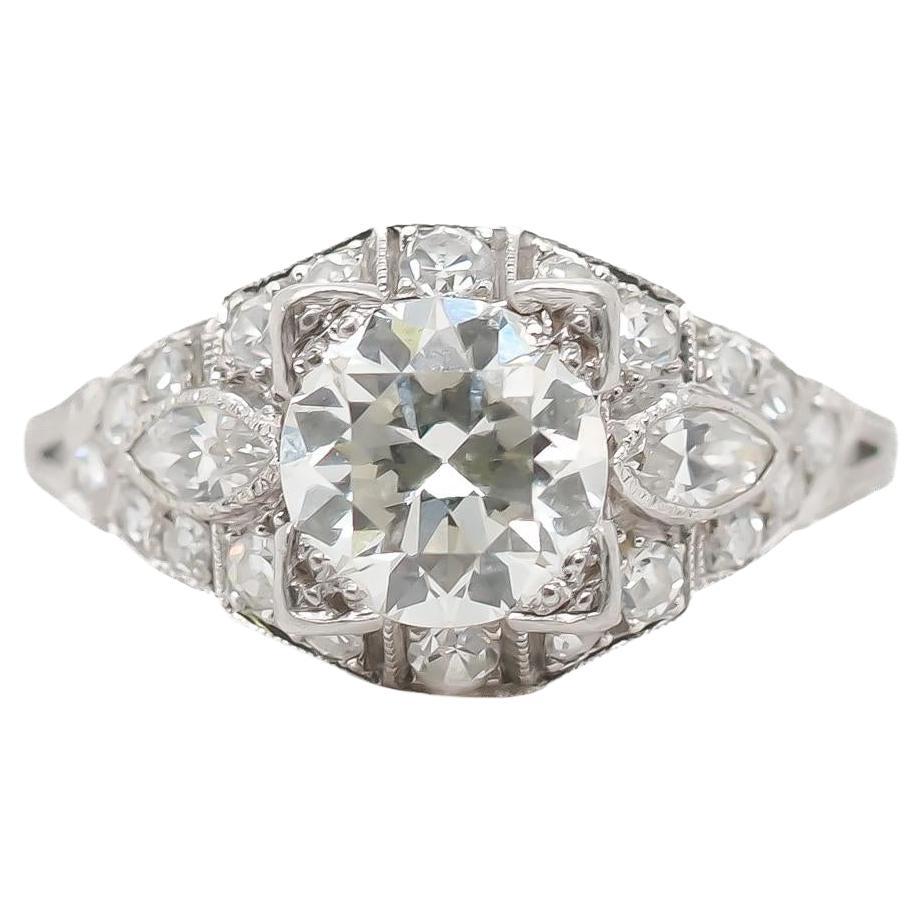 Verlobungsring aus Platin mit 1,30 Karat alteuropäischem Diamanten, ca. 1930er Jahre