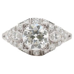 Verlobungsring aus Platin mit 1,30 Karat alteuropäischem Diamanten, ca. 1930er Jahre