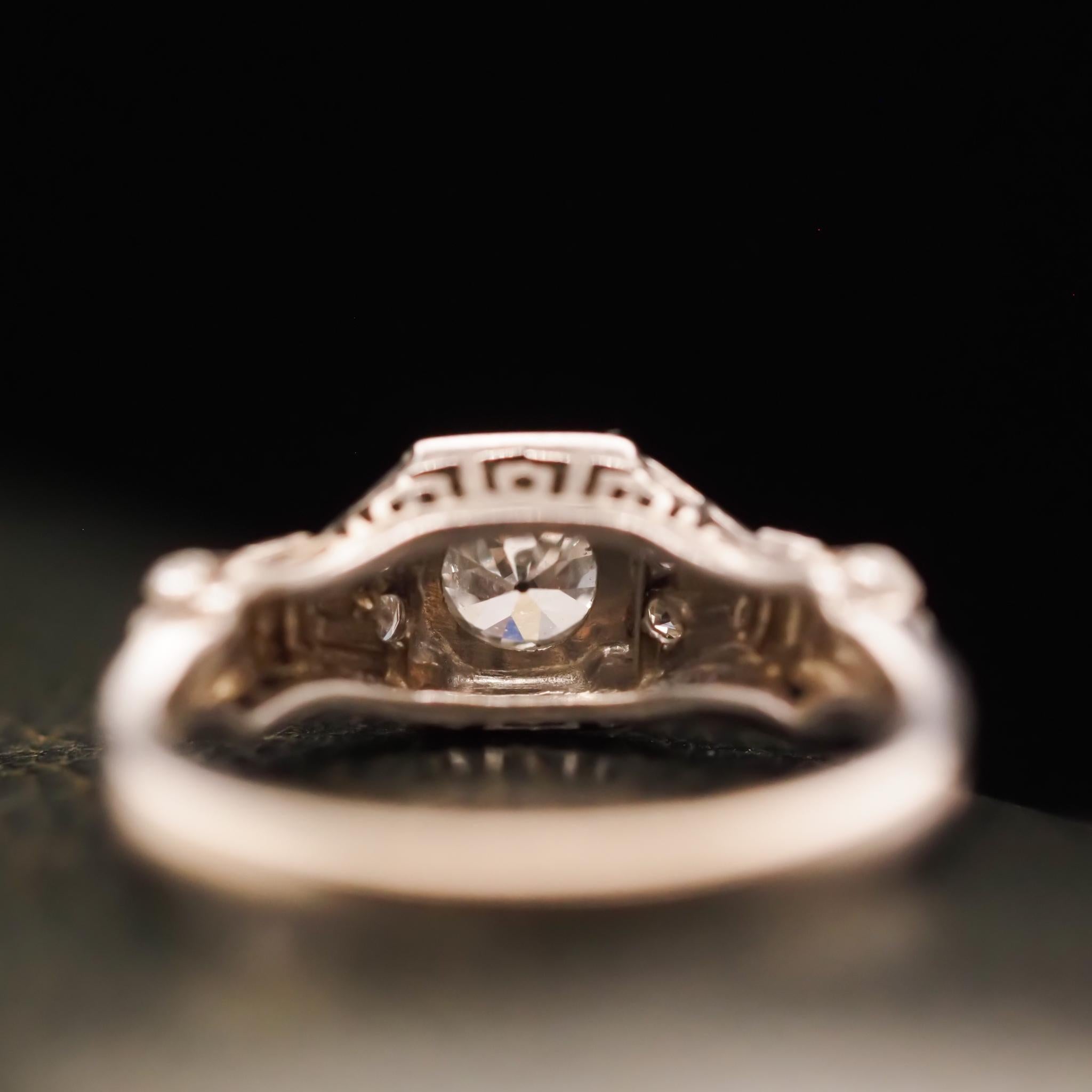 Circa 1930s 14K White Gold .50ct Old European Brilliant Engagement Ring Pour femmes en vente
