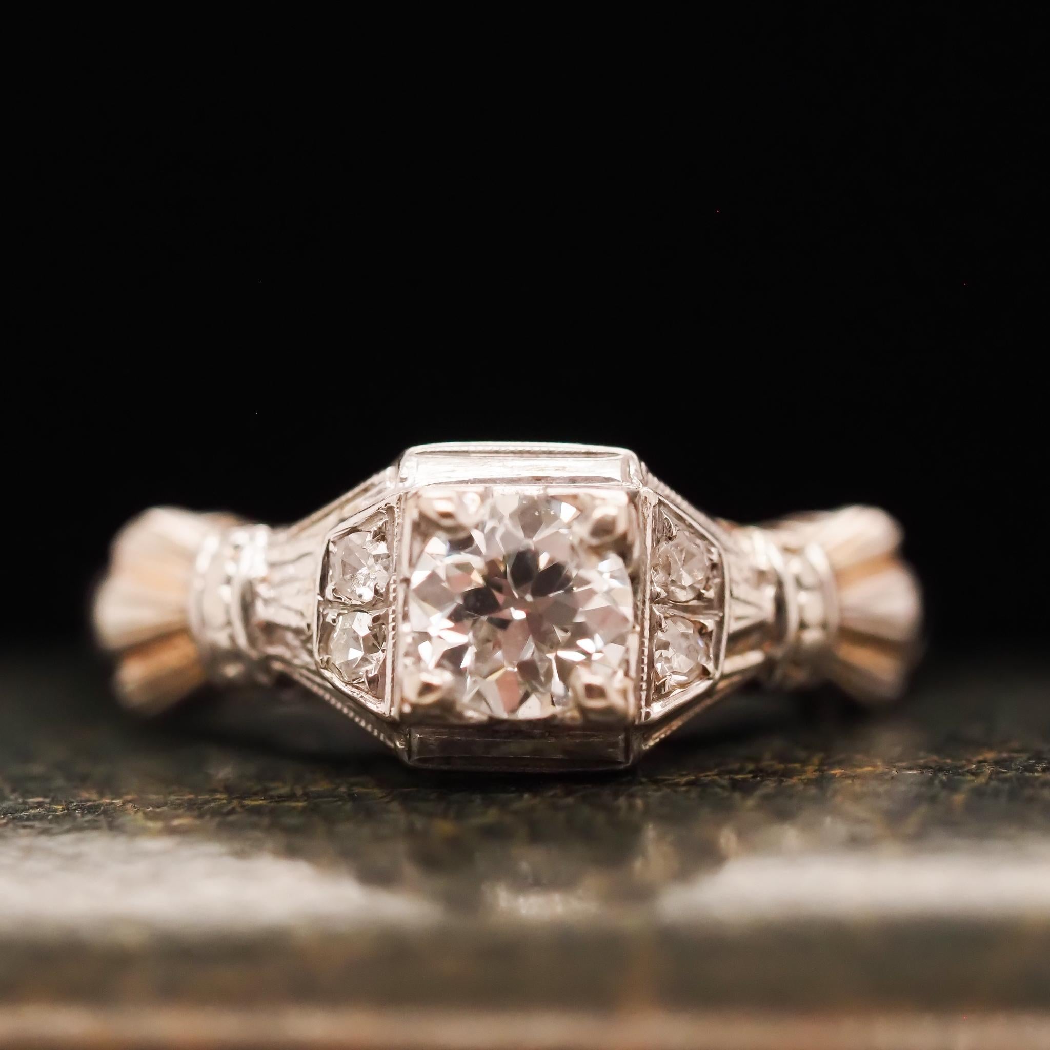 Circa 1930s 14K White Gold .50ct Old European Brilliant Engagement Ring For Sale 2