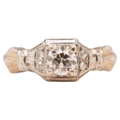 Circa 1930s 14K White Gold .50ct Old European Brilliant Engagement Ring