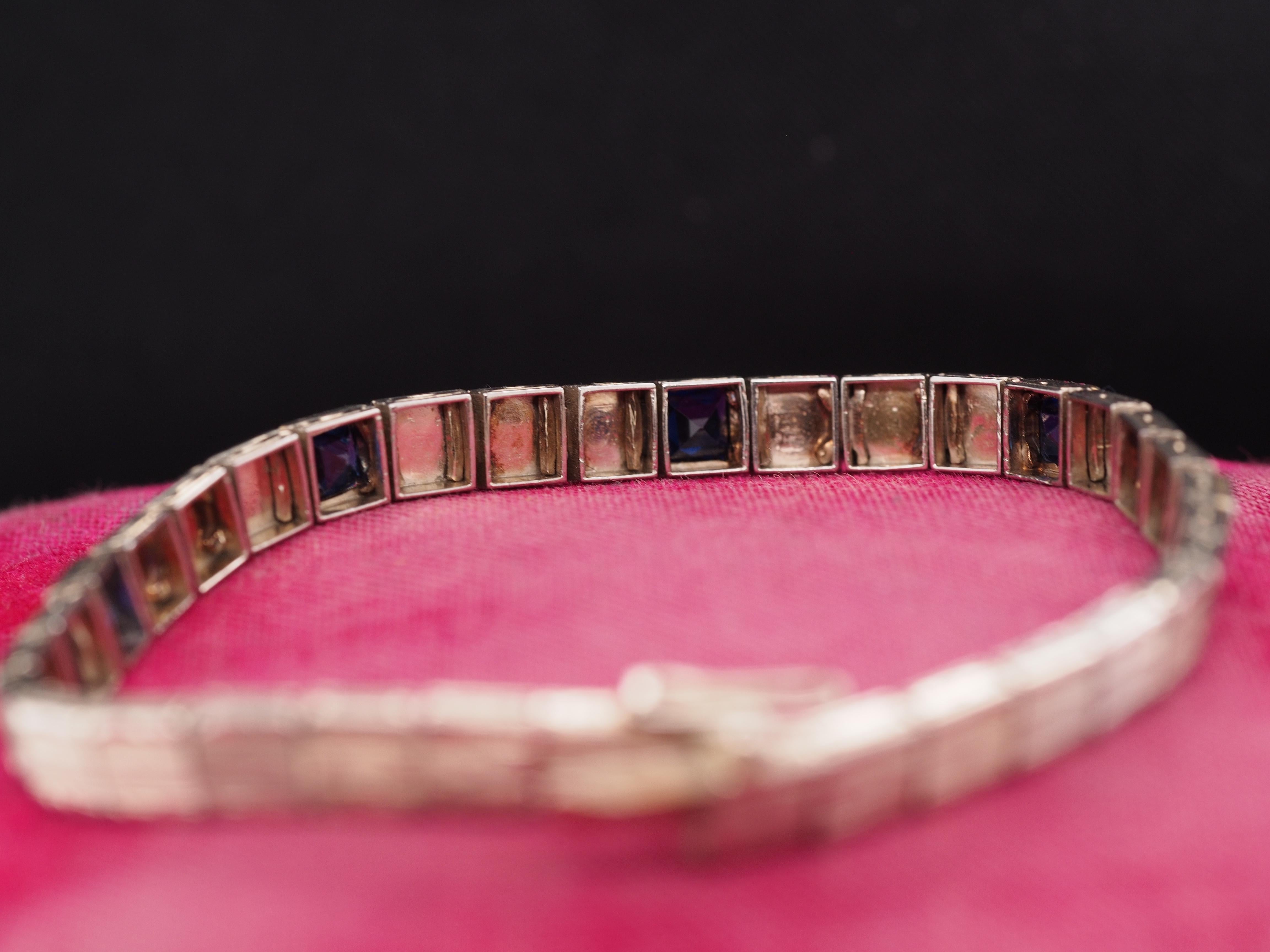 14k White Gold Art Deco Sapphire Bracelet, circa 1930s For Sale 6