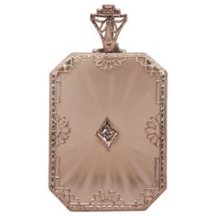 Circa 1930er Jahre 14K Weißgold Camphor-Kristall-Diamant-Anhänger