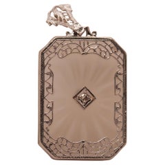 Vintage Circa 1930s 14K White Gold Camphor Crystal Diamond Pendant
