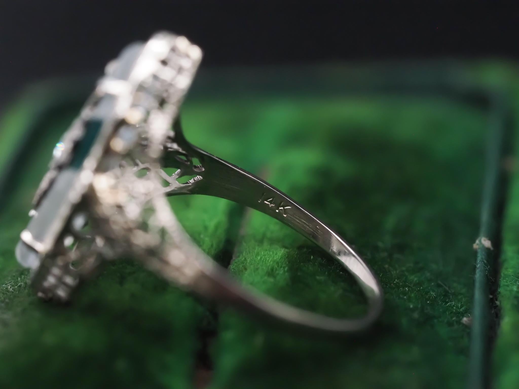 Women's Circa 1930s 14K White Gold Old European Diamond Shield Ring For Sale