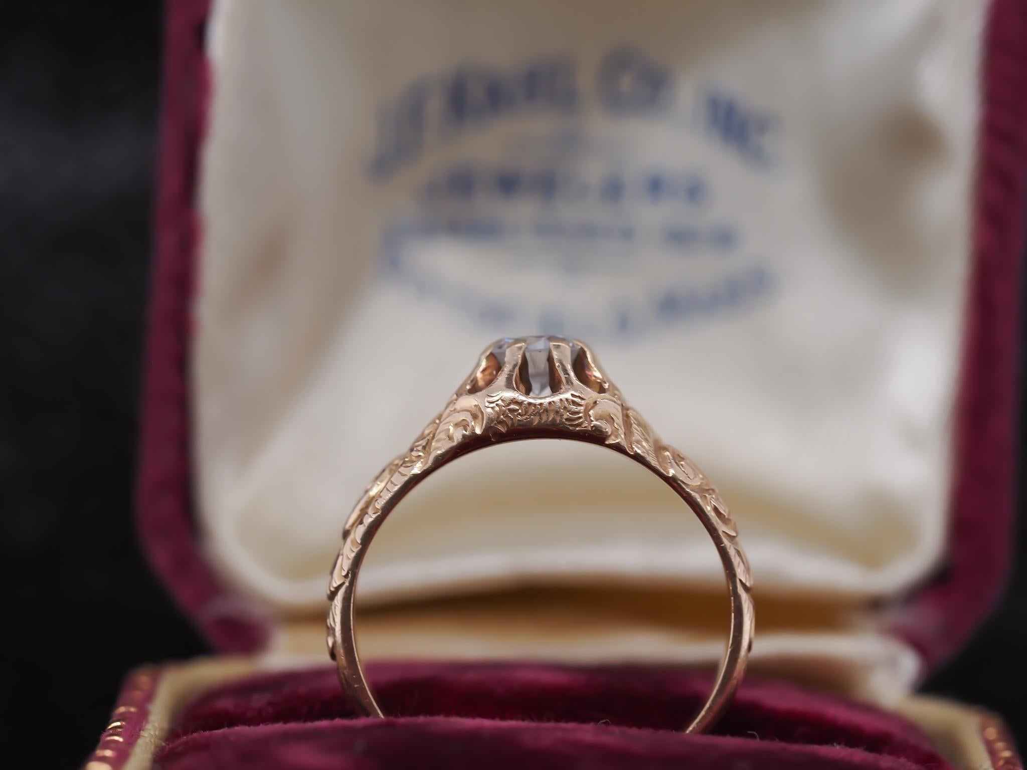 Circa 1930er Jahre Verlobungsring aus 14 Karat Gelbgold mit .50 Karat Diamant im Angebot 1
