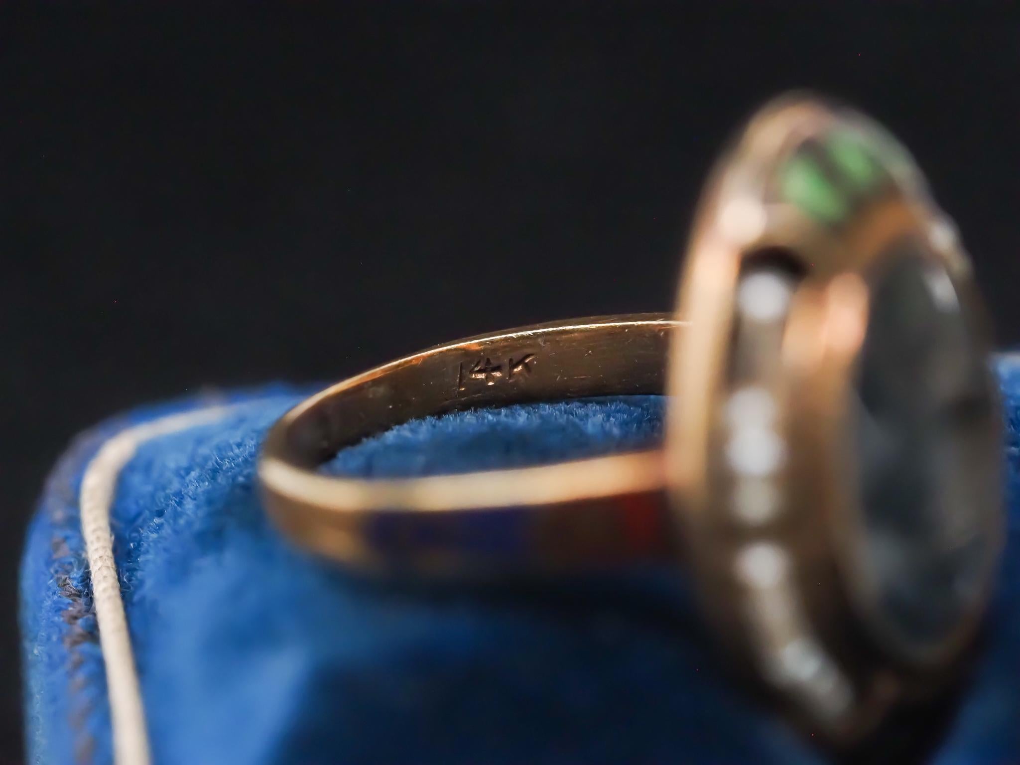 Women's Circa 1930s 14K Yellow Gold, Enamel and Zircon Ring For Sale