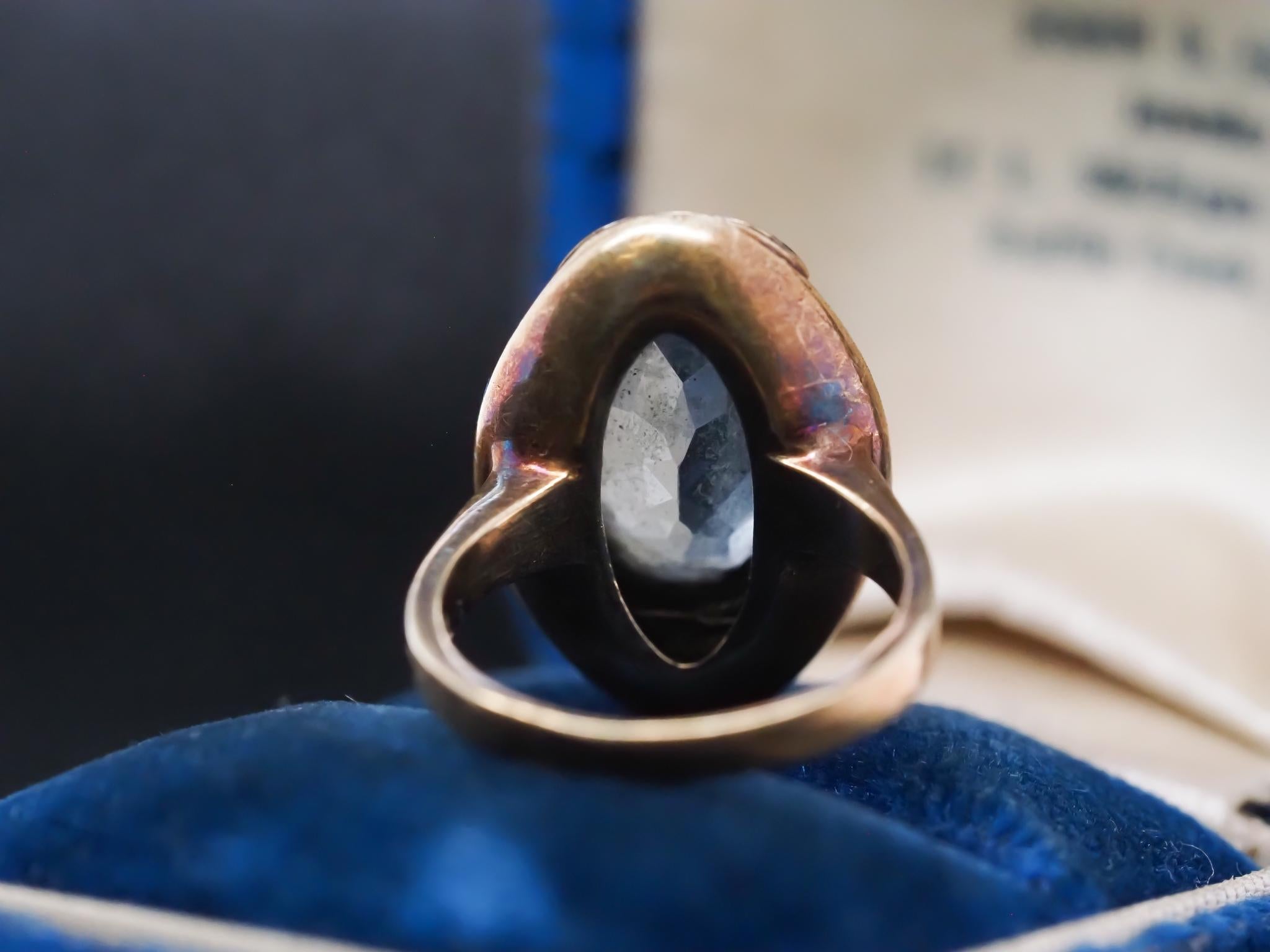 Circa 1930s 14K Yellow Gold, Enamel and Zircon Ring For Sale 2