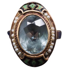 Circa 1930er Jahre Ring aus 14 Karat Gelbgold, Emaille und Zirkon