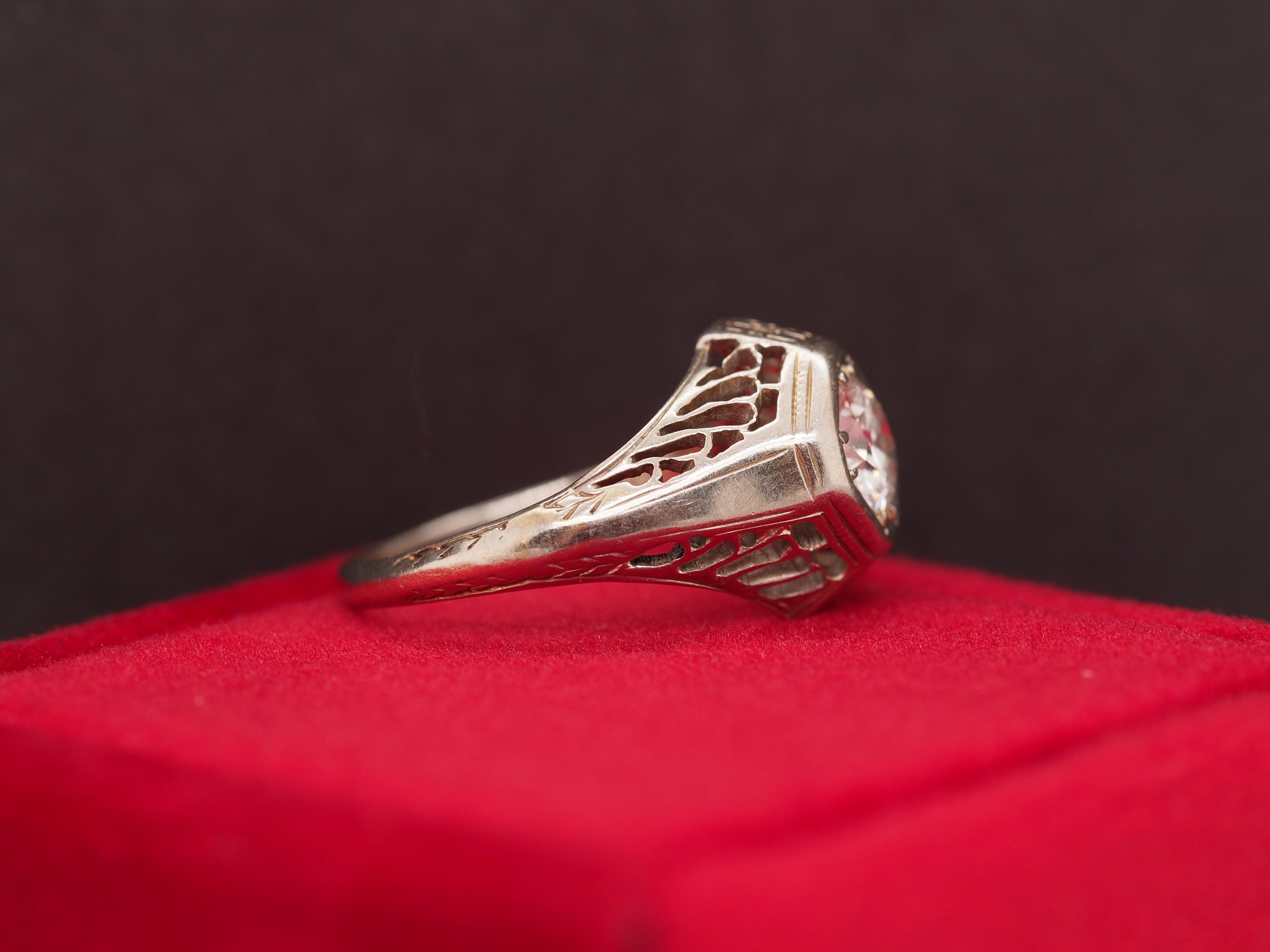 Art Deco Circa 1930s 18K White Gold .35ct Old European Brilliant Diamond Engagement Ring For Sale