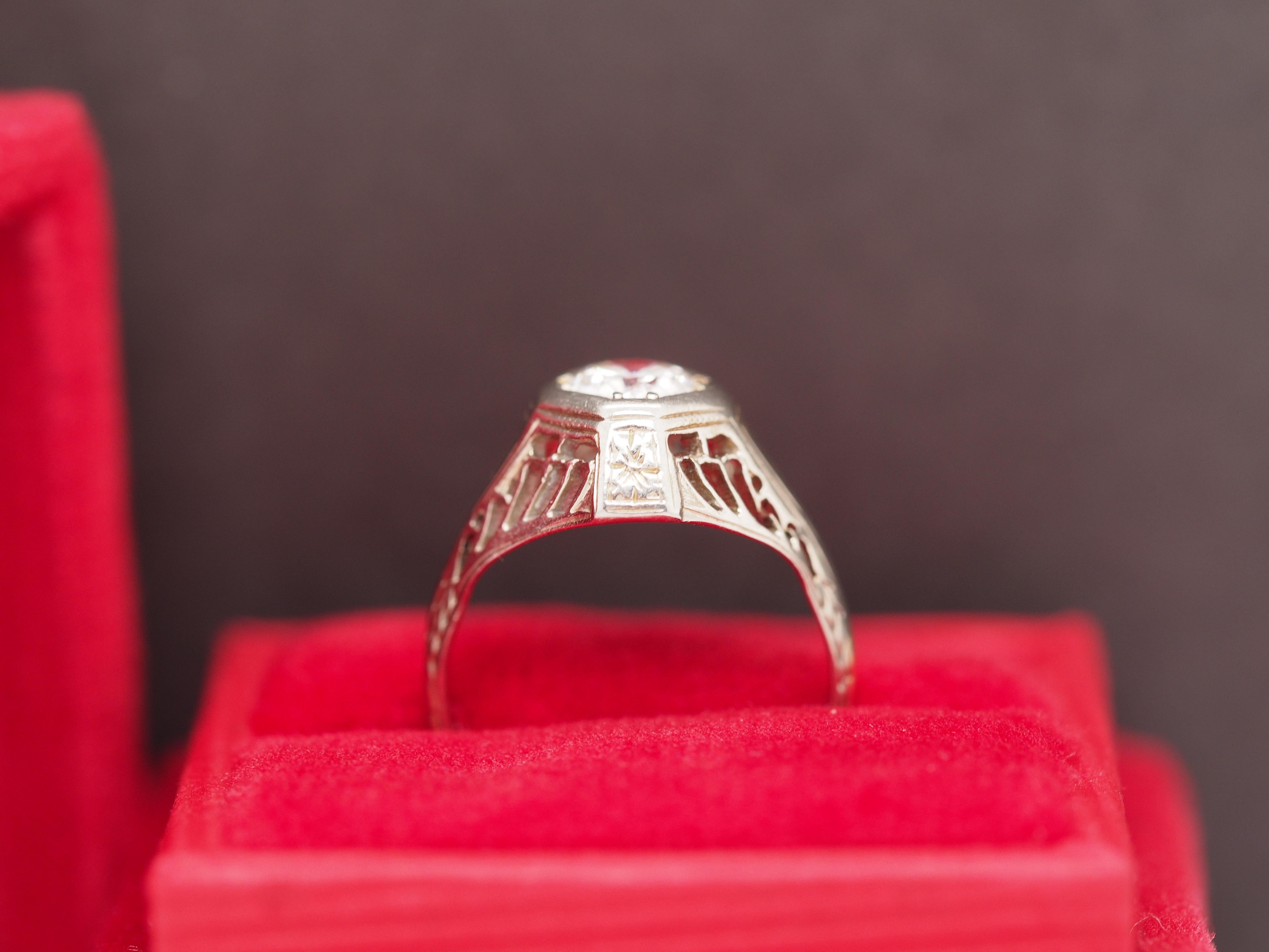 Women's Circa 1930s 18K White Gold .35ct Old European Brilliant Diamond Engagement Ring For Sale